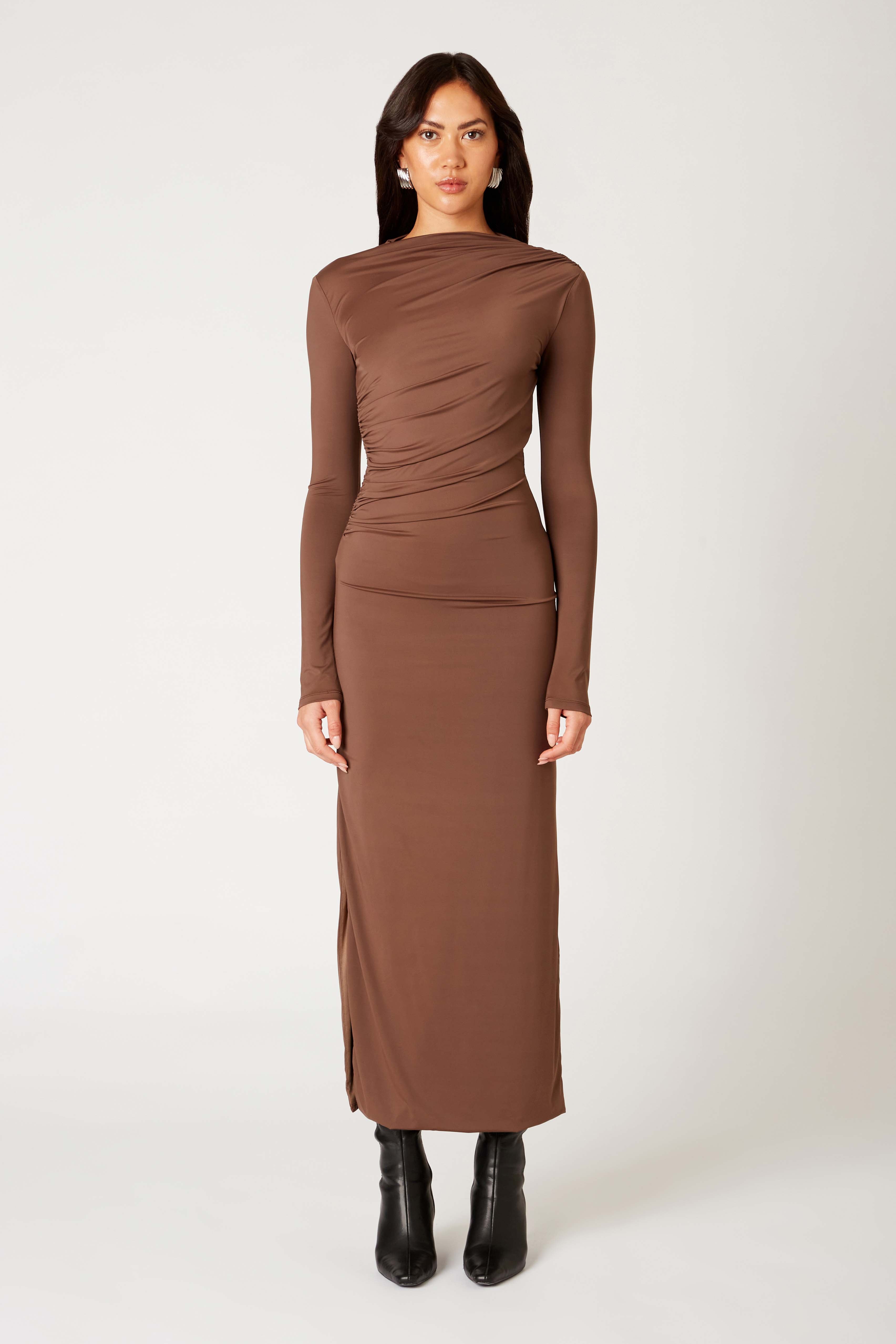 Irina Dress in chocolate front view