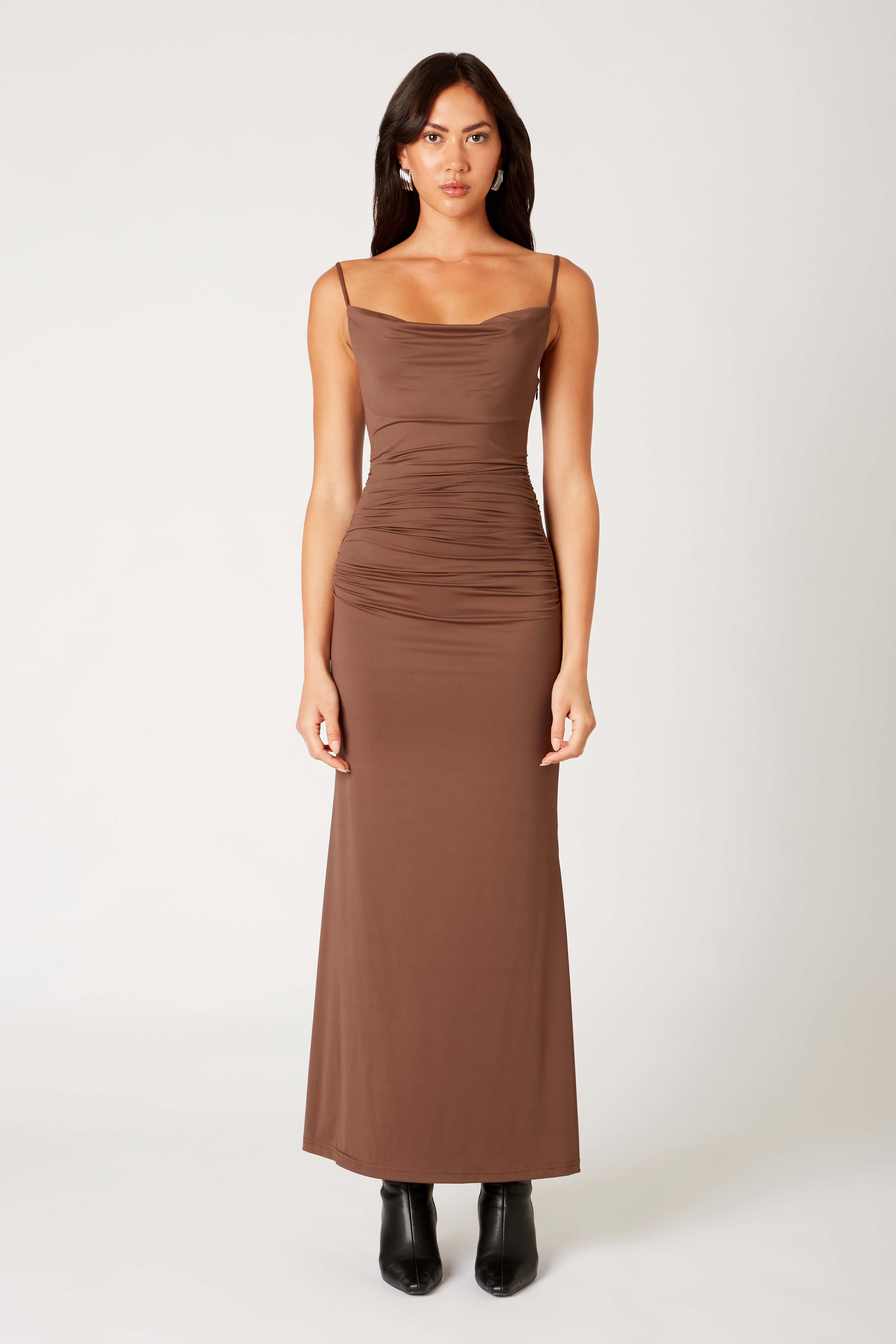 Ina Dress in chocolate front view