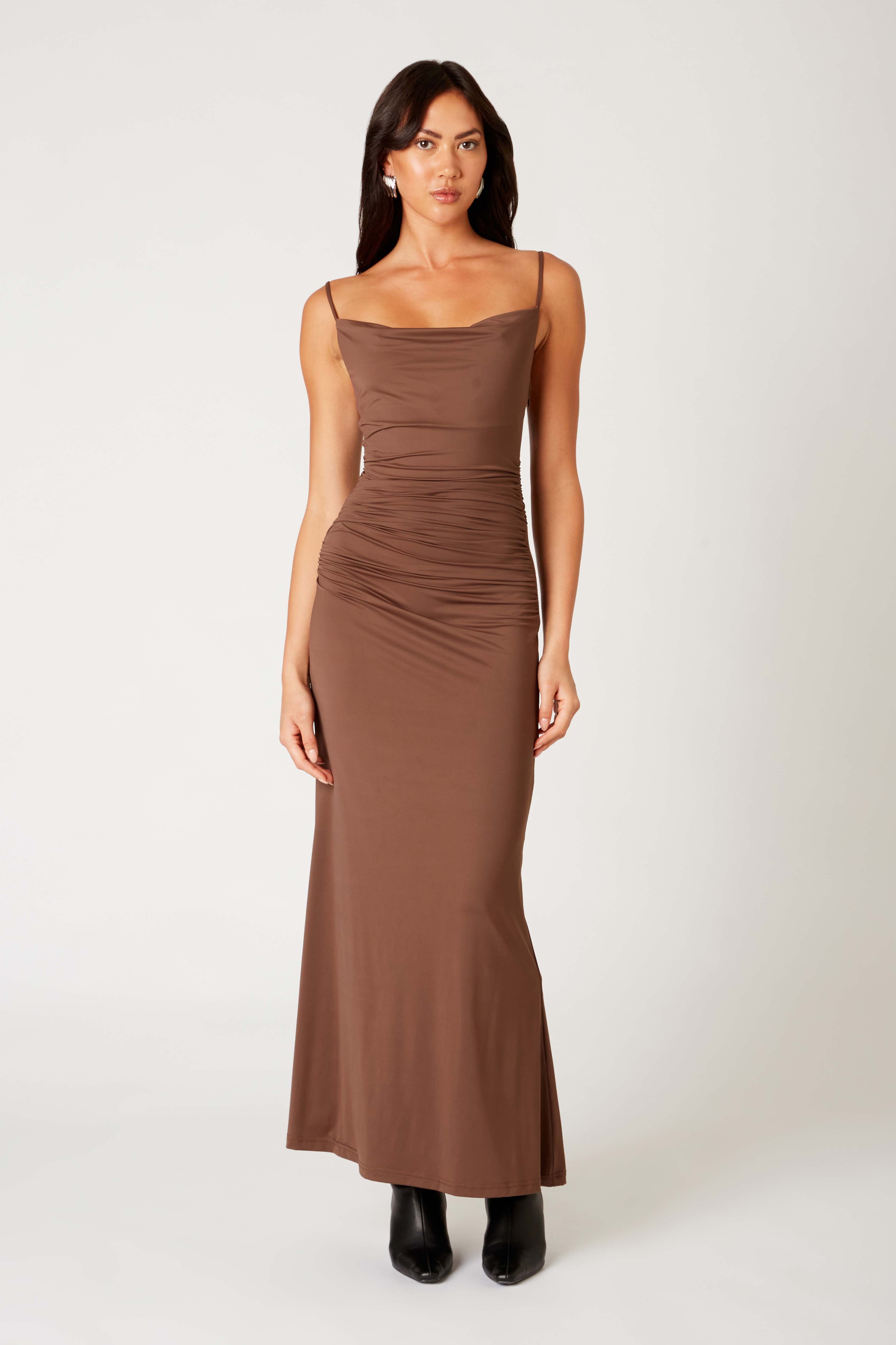 Ina Dress in chocolate front view