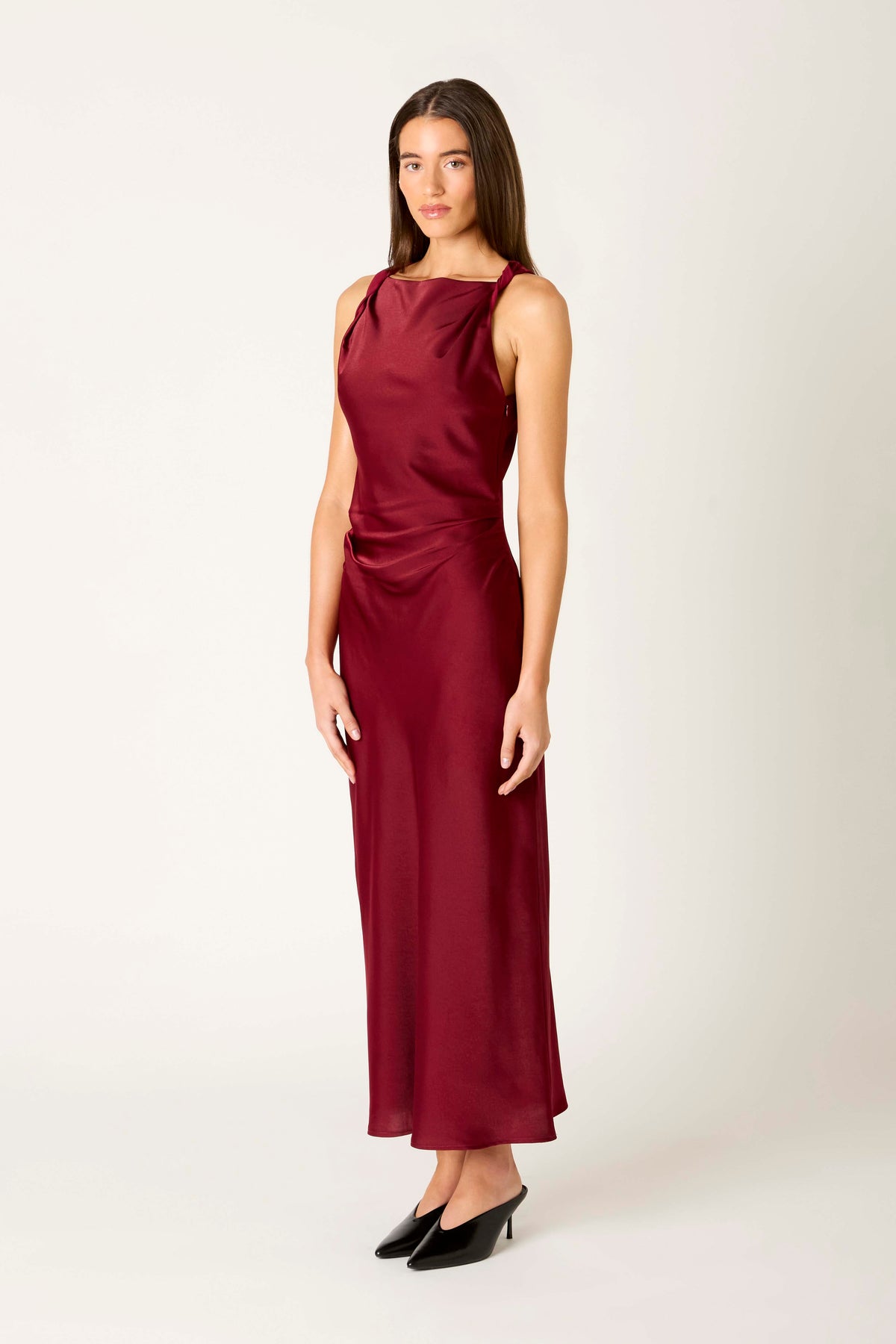 Meyer Dress in oxblood side view