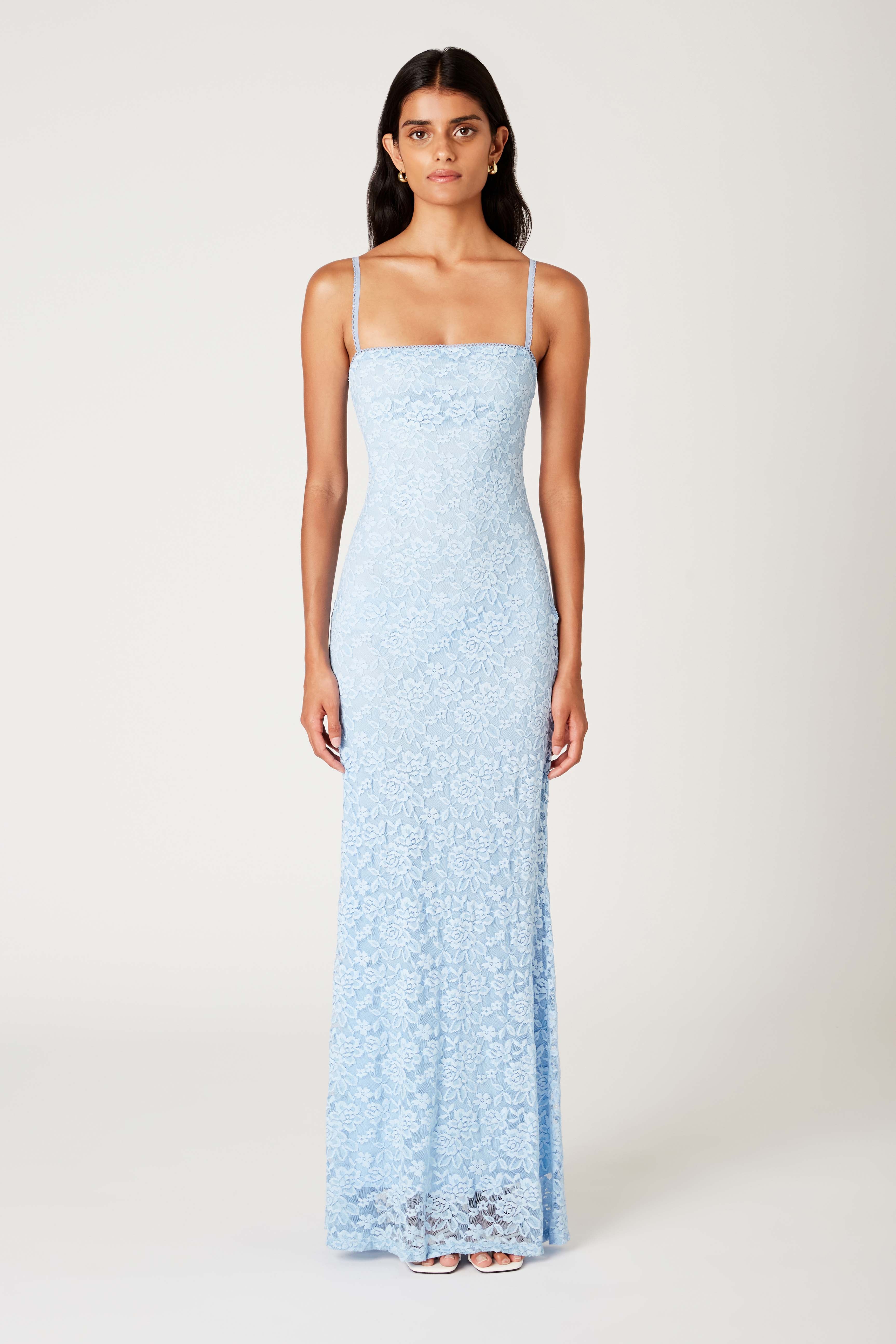 Vetiver Dress in peri front view