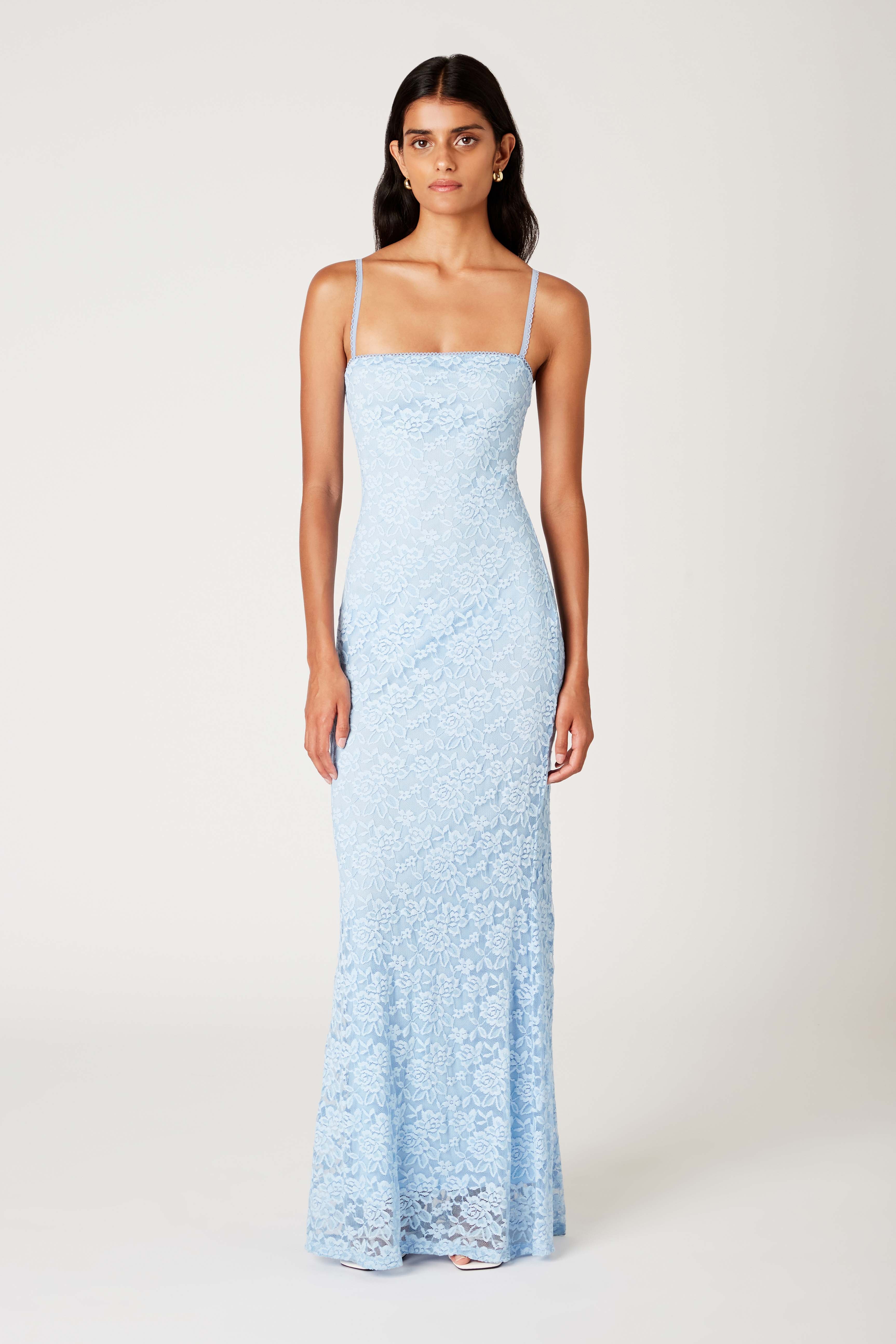 Vetiver Dress in peri front view