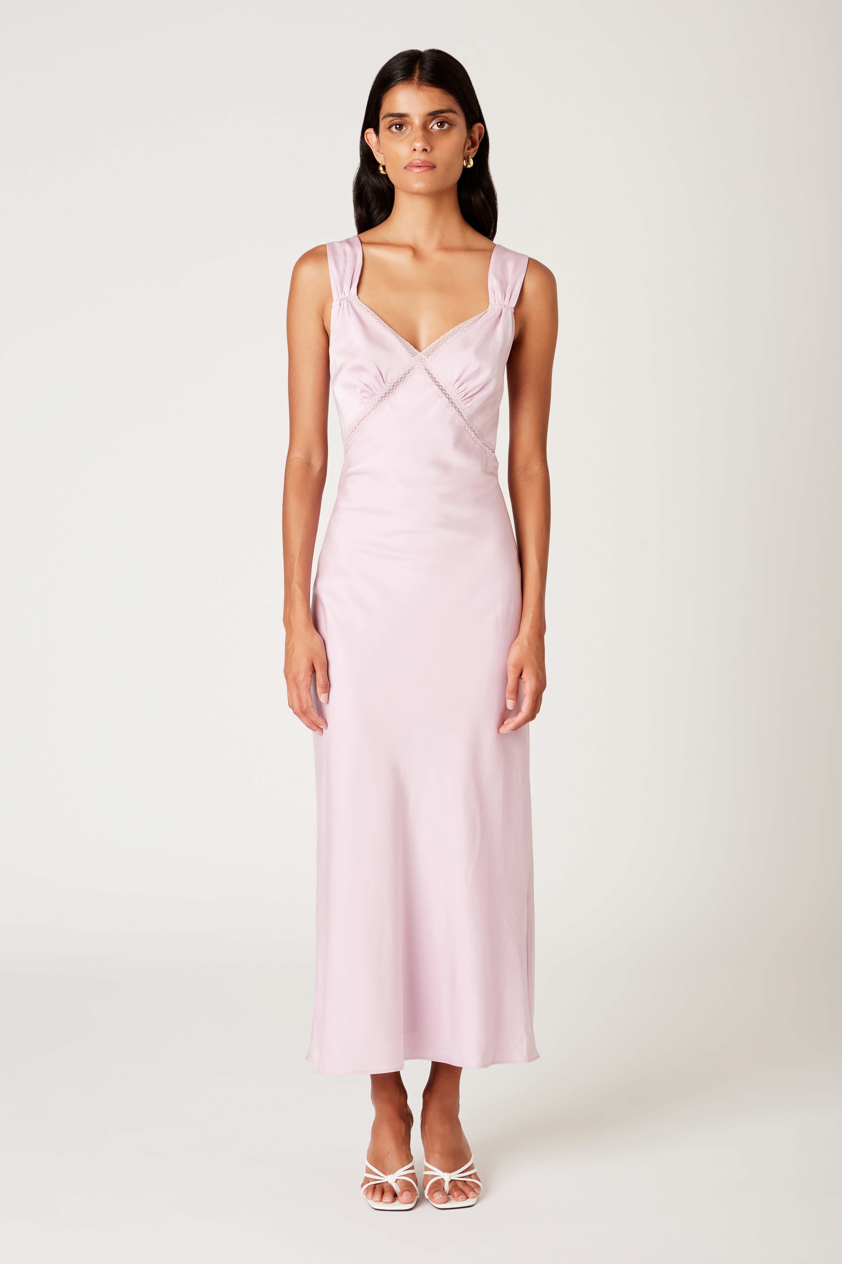 Rosario Dress in ice pink front view
