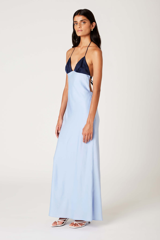 Wolfe Dress in chambray/navy side view