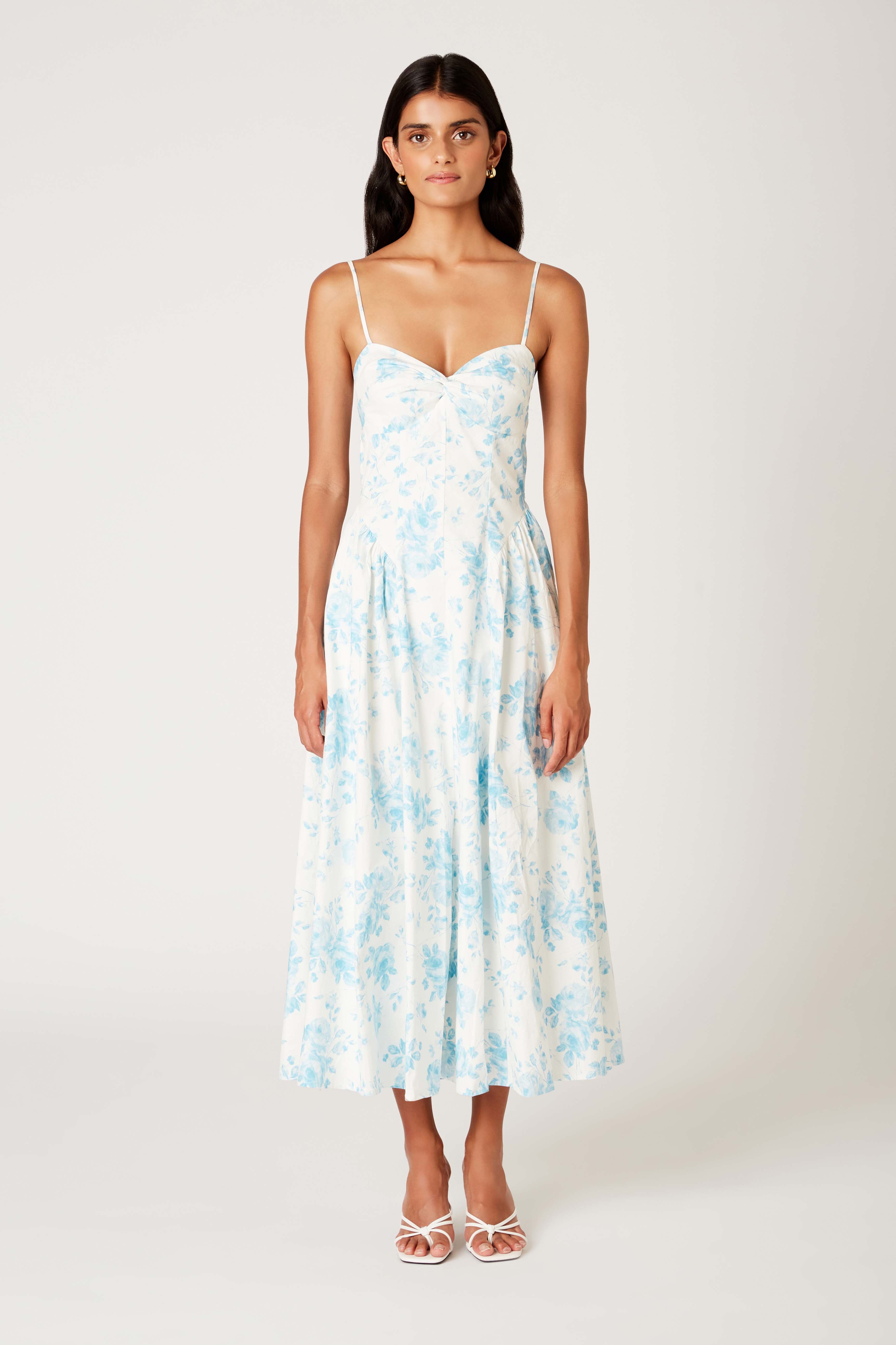 Destene Dress in blue/white front view