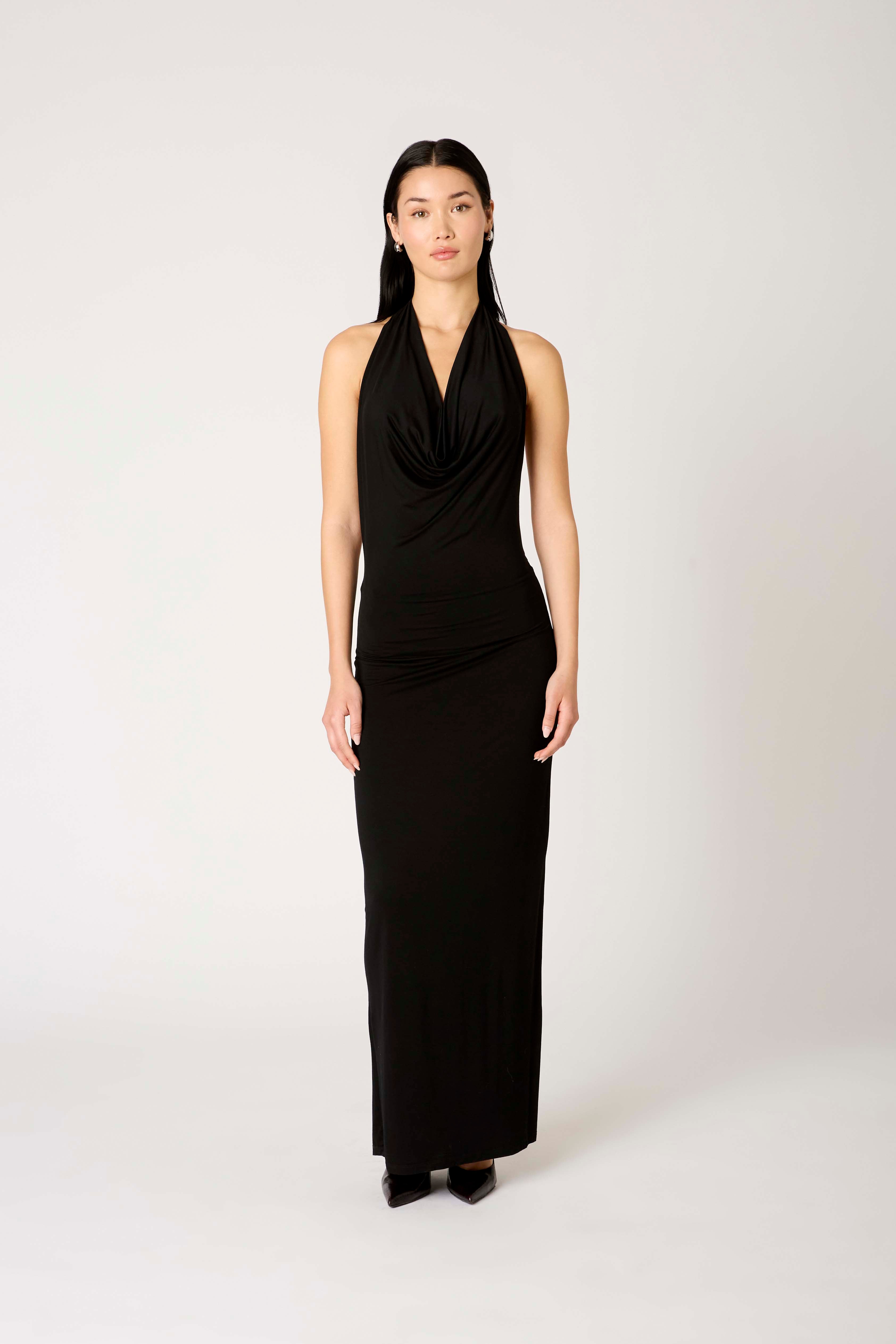 Xenia Dress in black front view