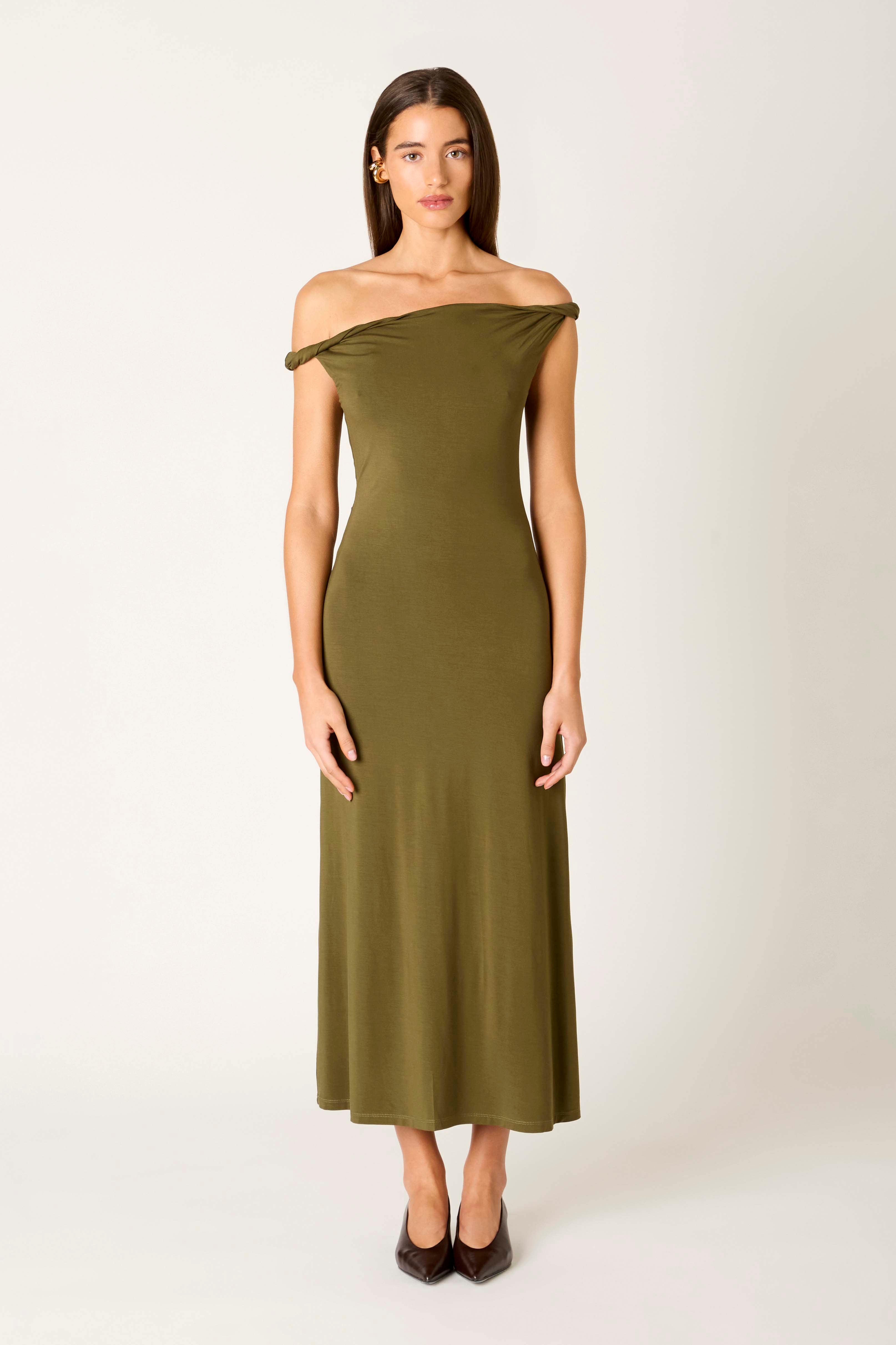 Carmella Dress in olive front view