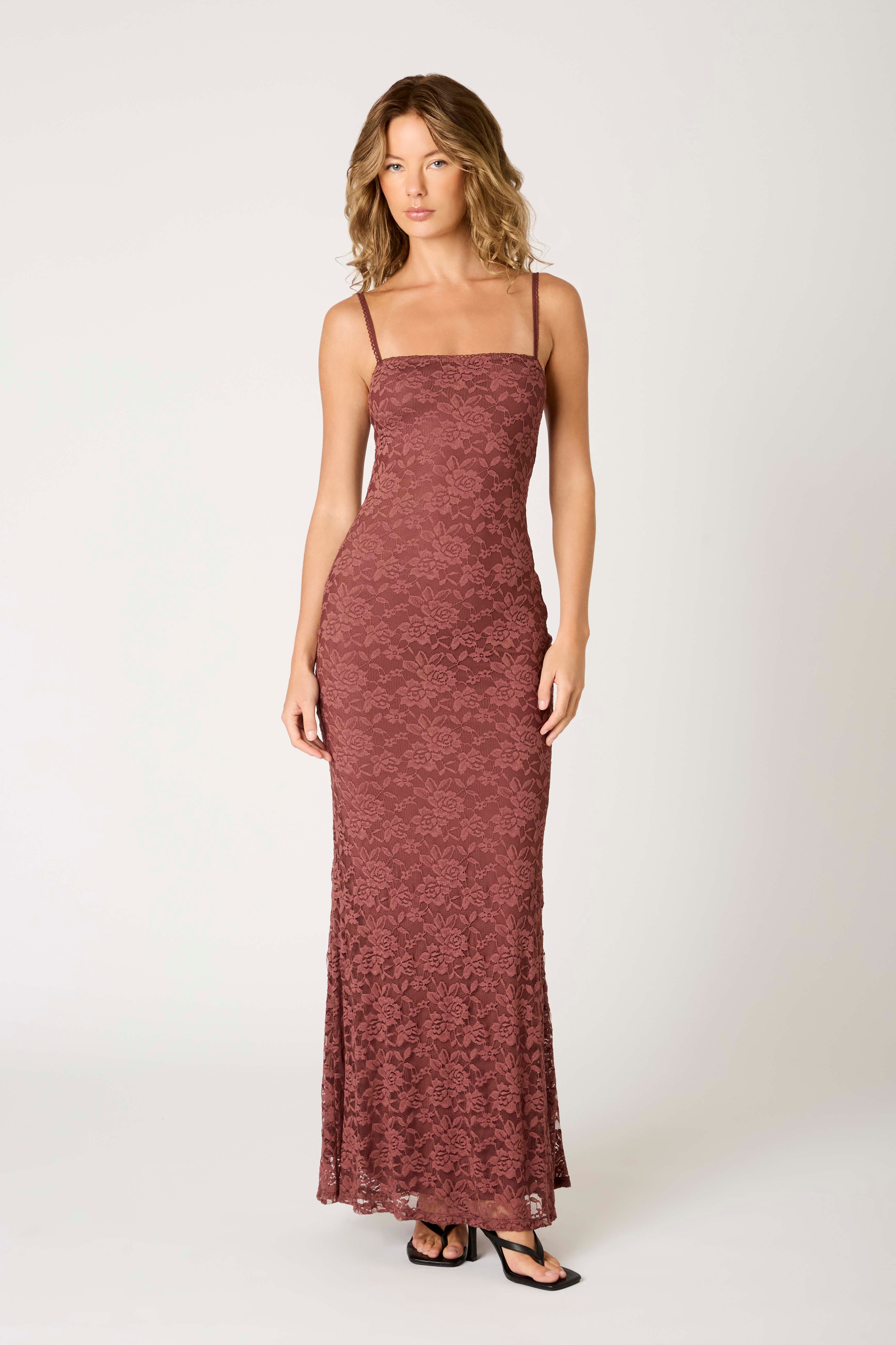 Vetiver Dress in cocoa front view
