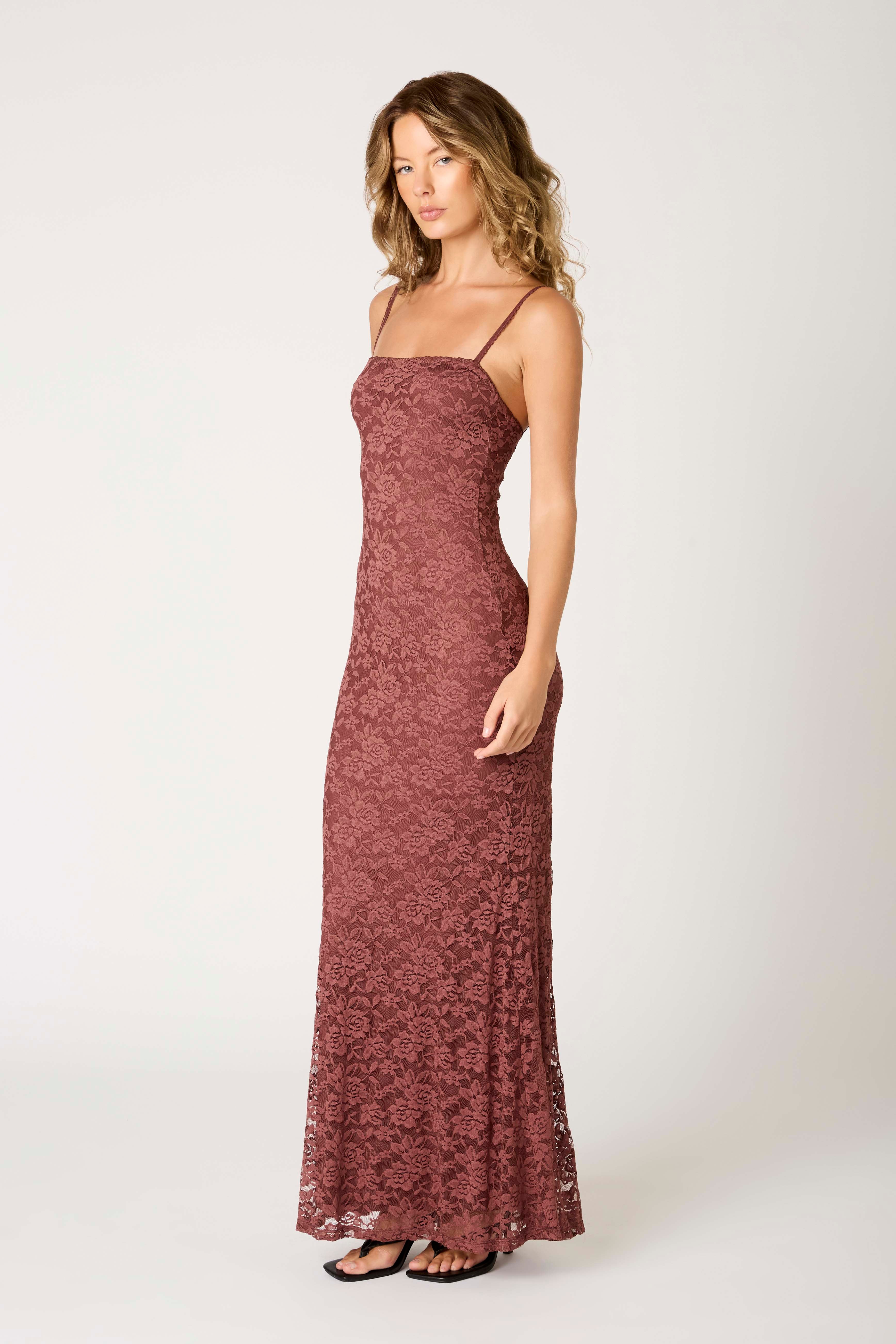 Vetiver Dress in cocoa side view