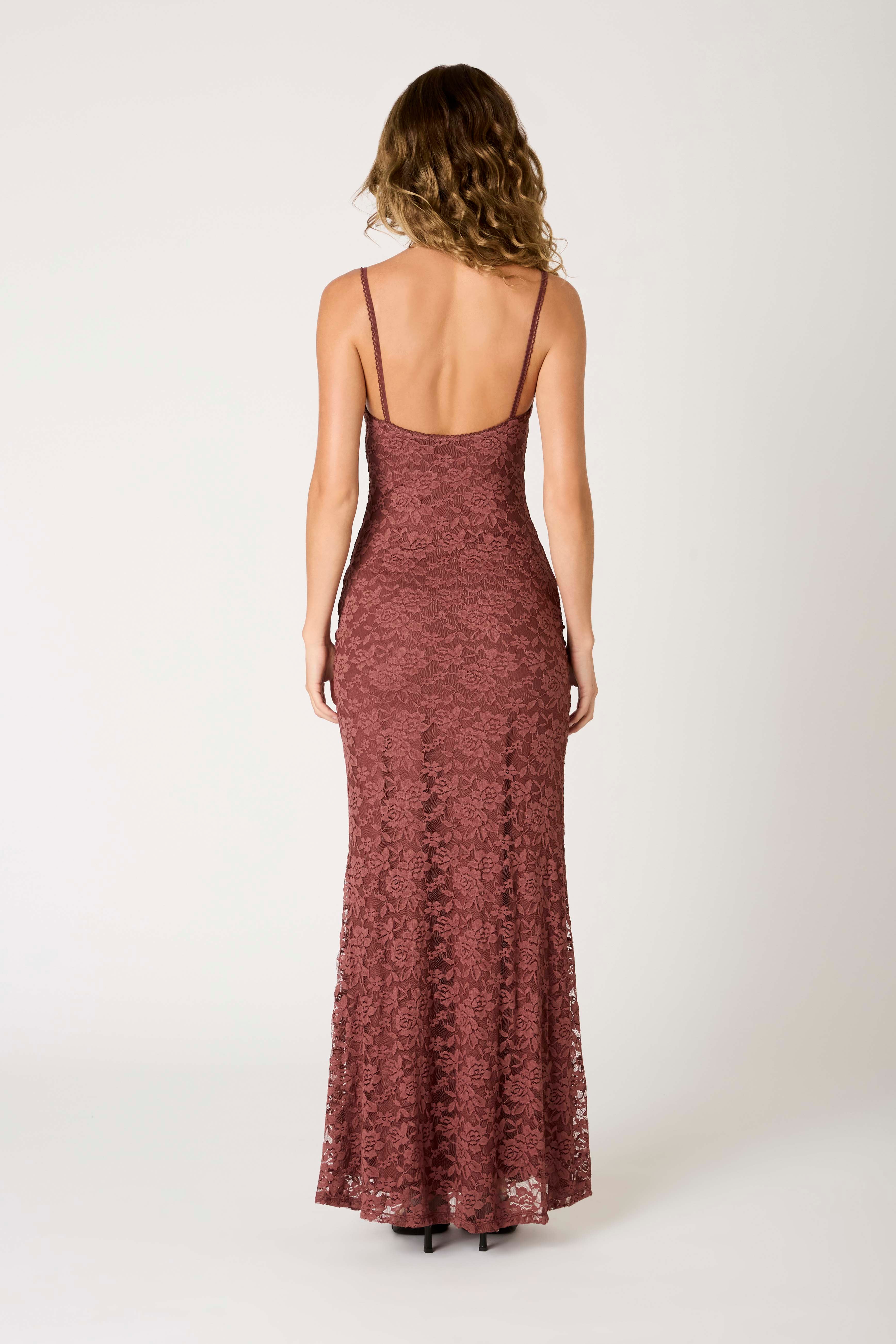 Vetiver Dress in cocoa back view