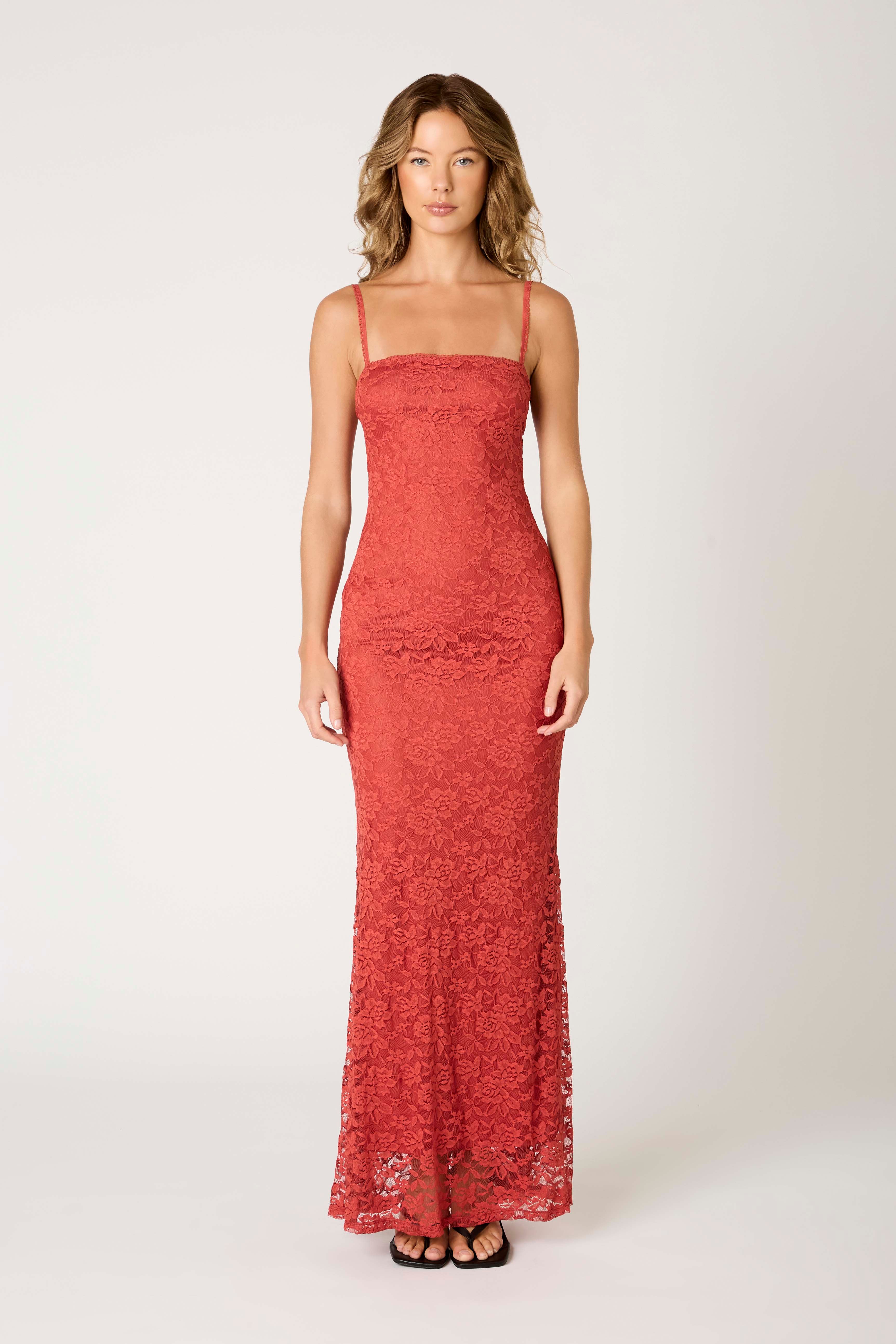 Vetiver Dress in marsala front view