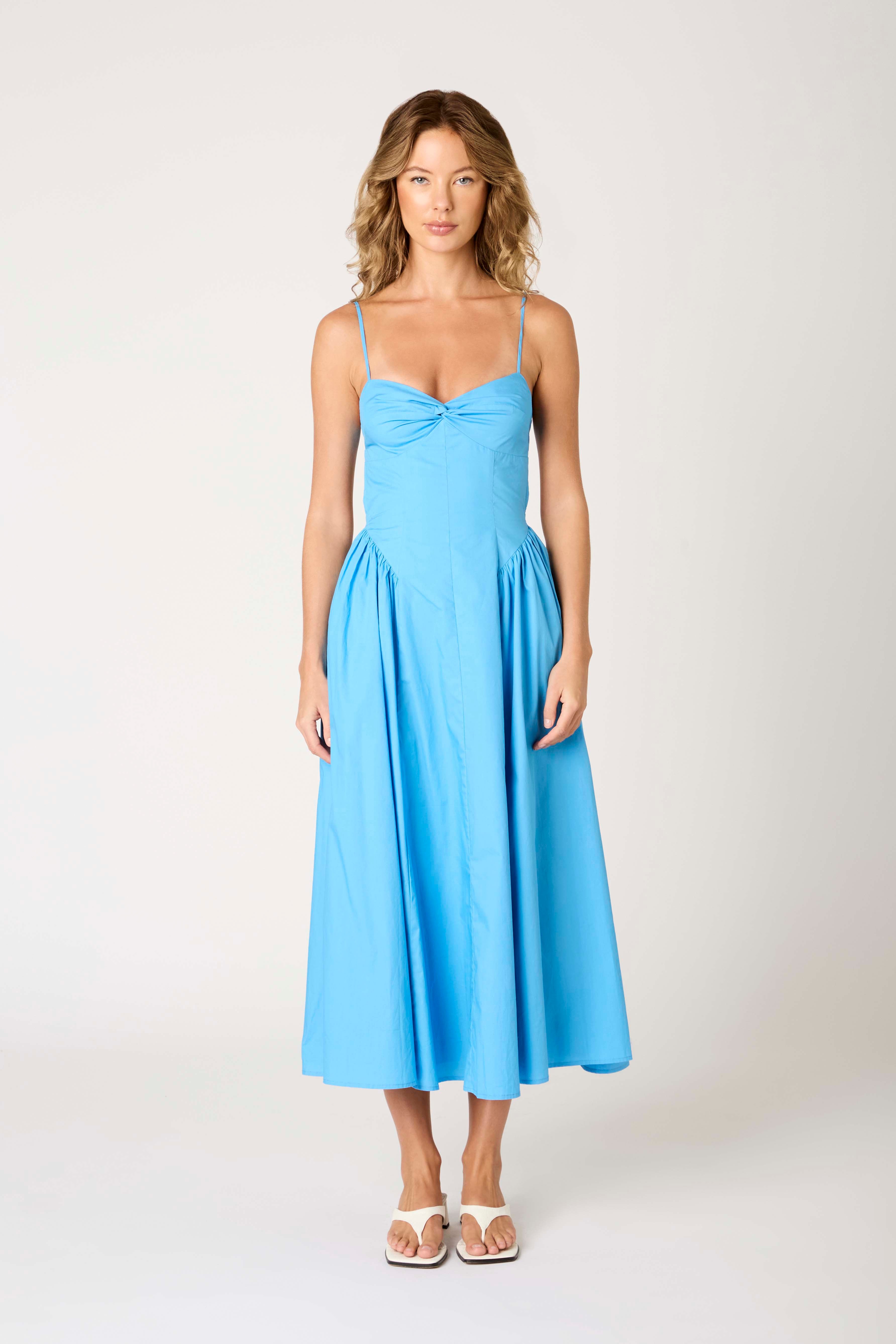 Destene Dress in capri blue front view