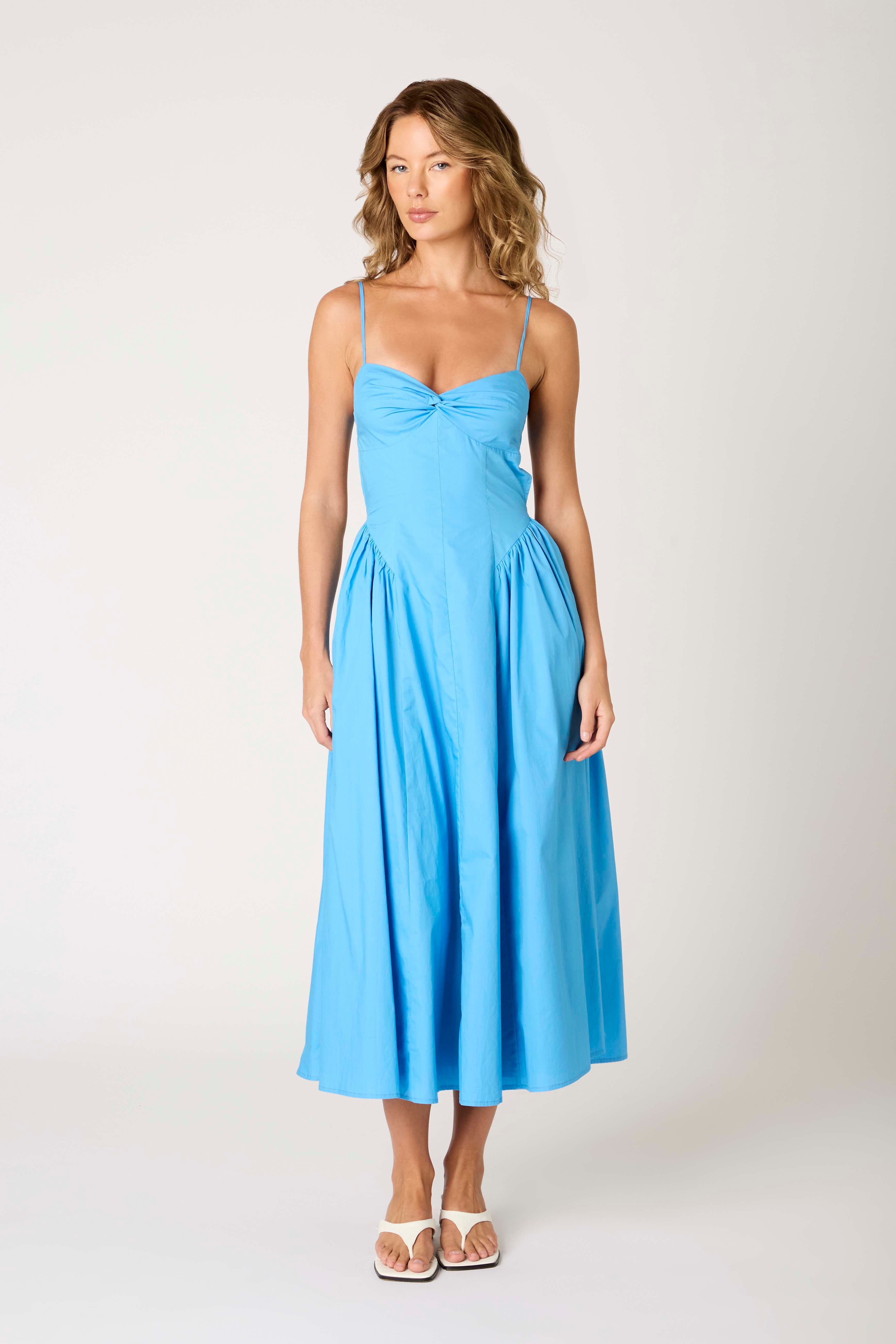 Destene Dress in capri blue front view