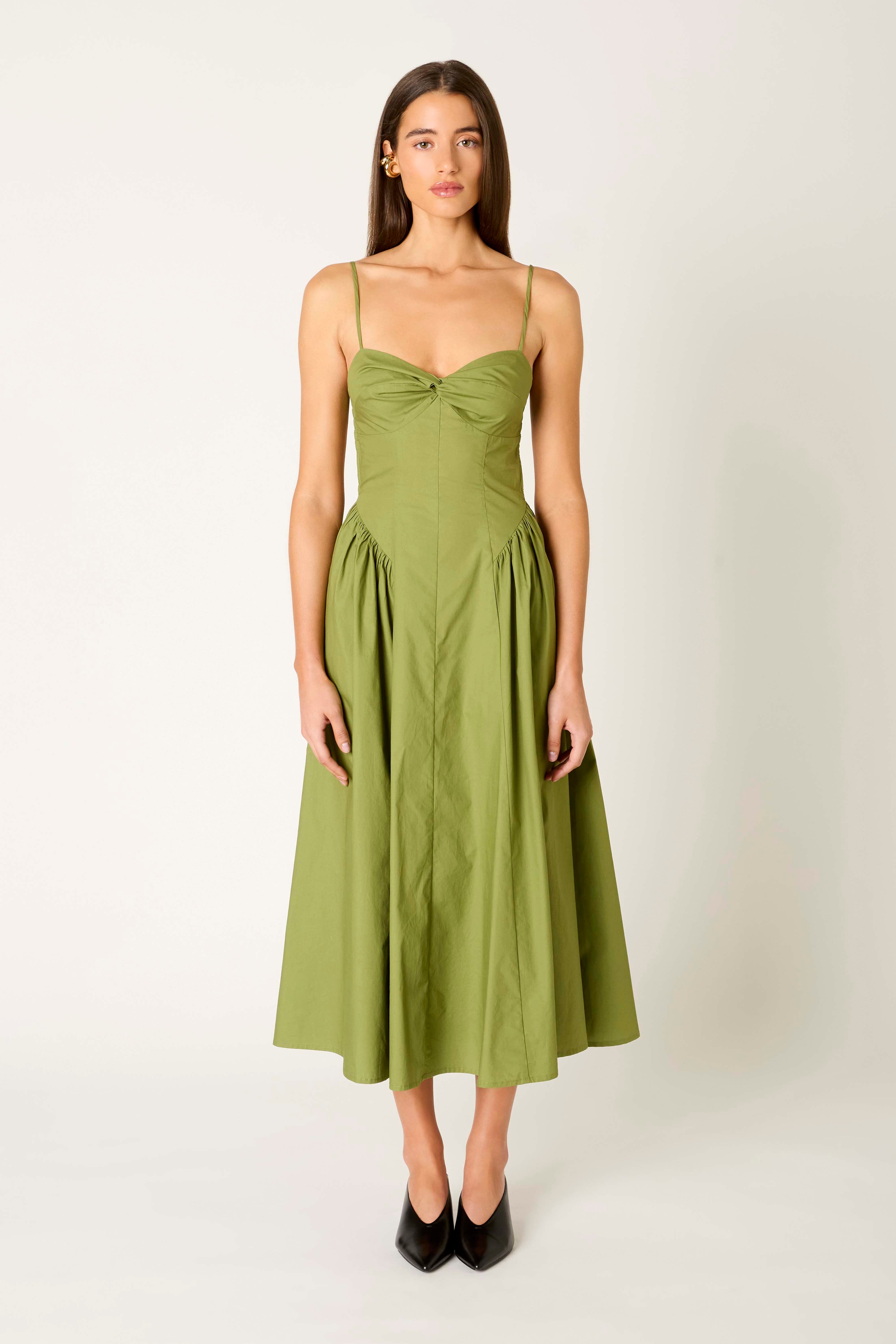 Destene Dress in olive front view