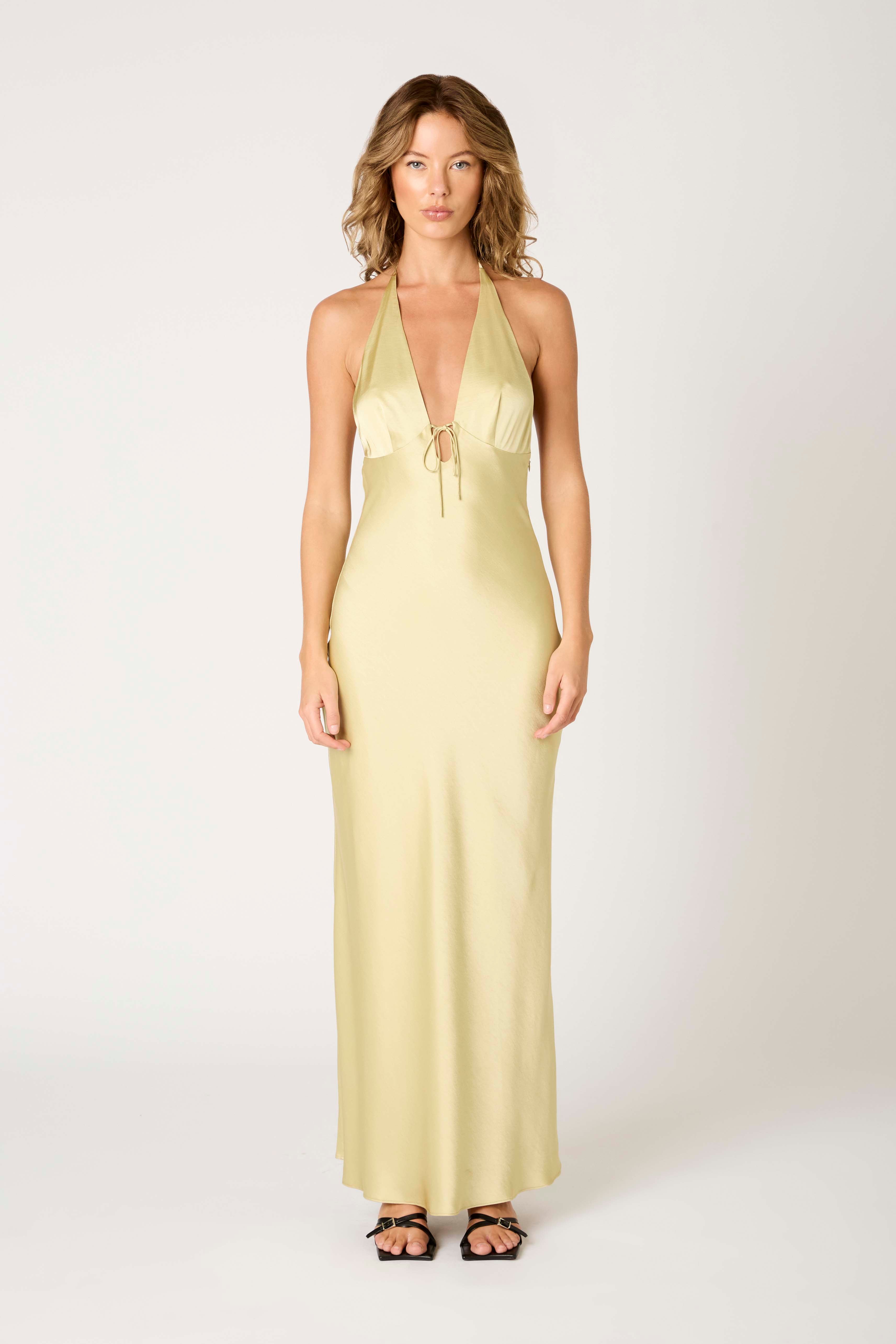 Otis Dress in lemongrass front view