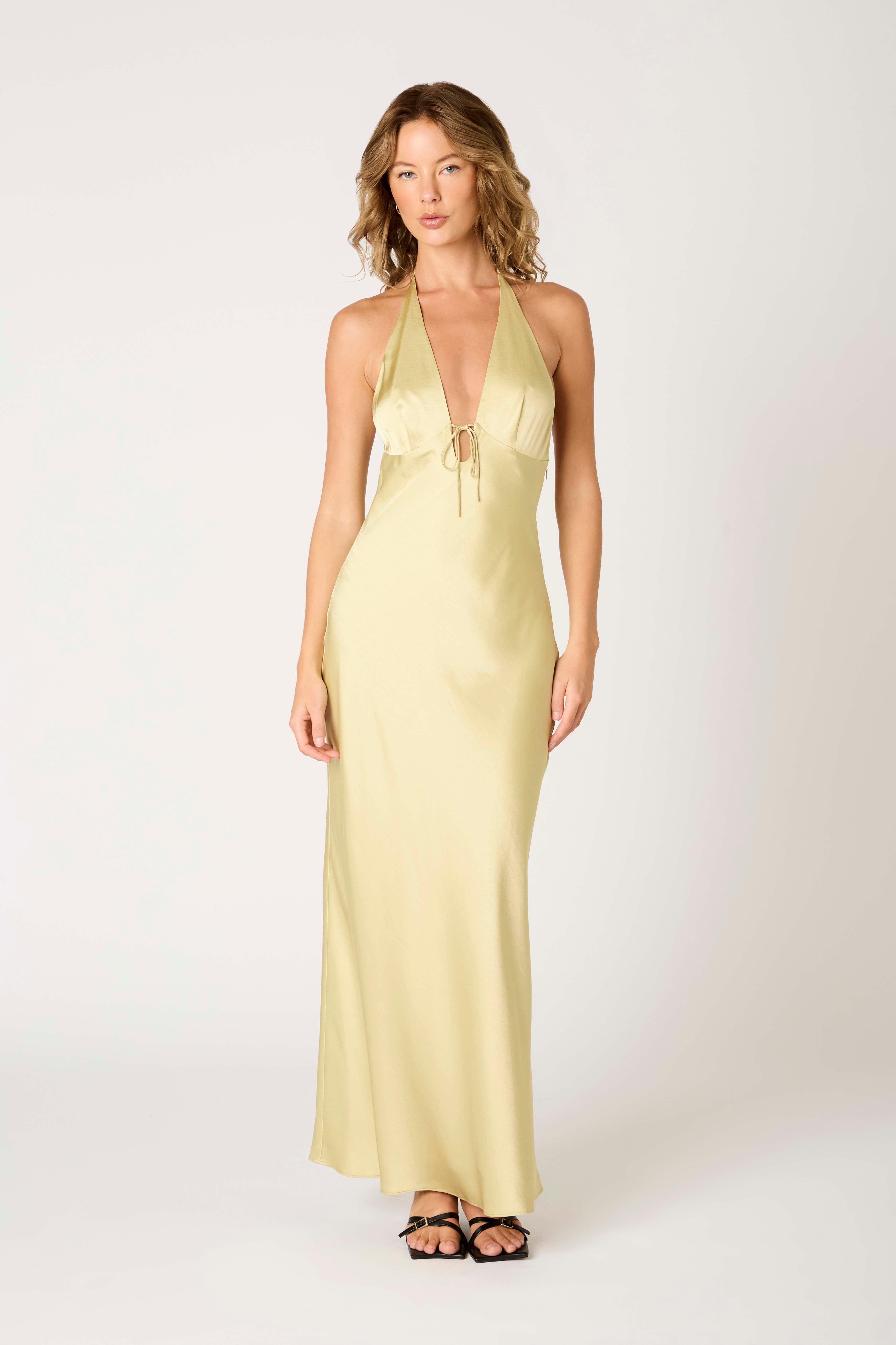 Otis Dress in lemongrass front view