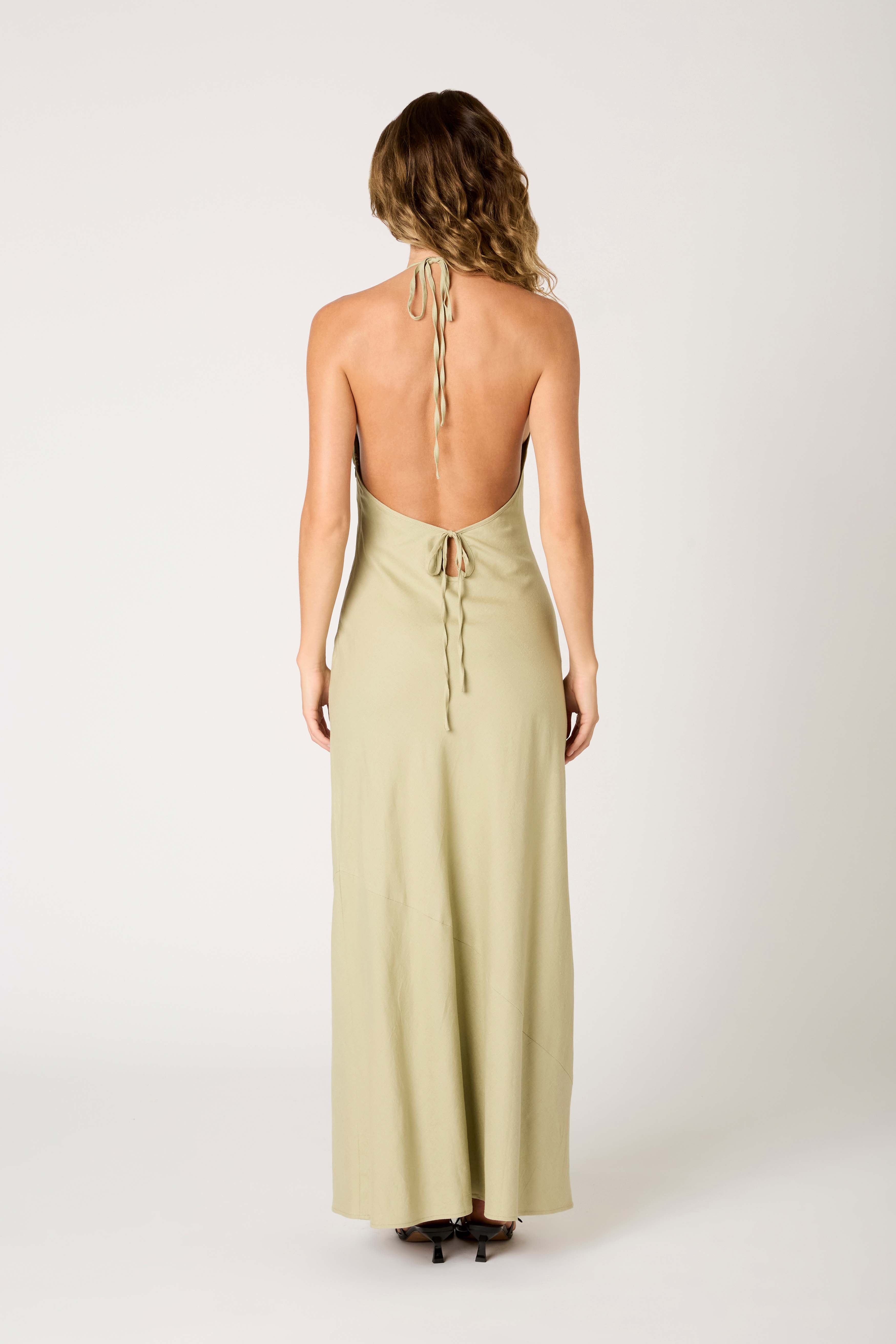 nia linen dress NIA Midi Dress in Metallic Stripe in Lightweight Linen
