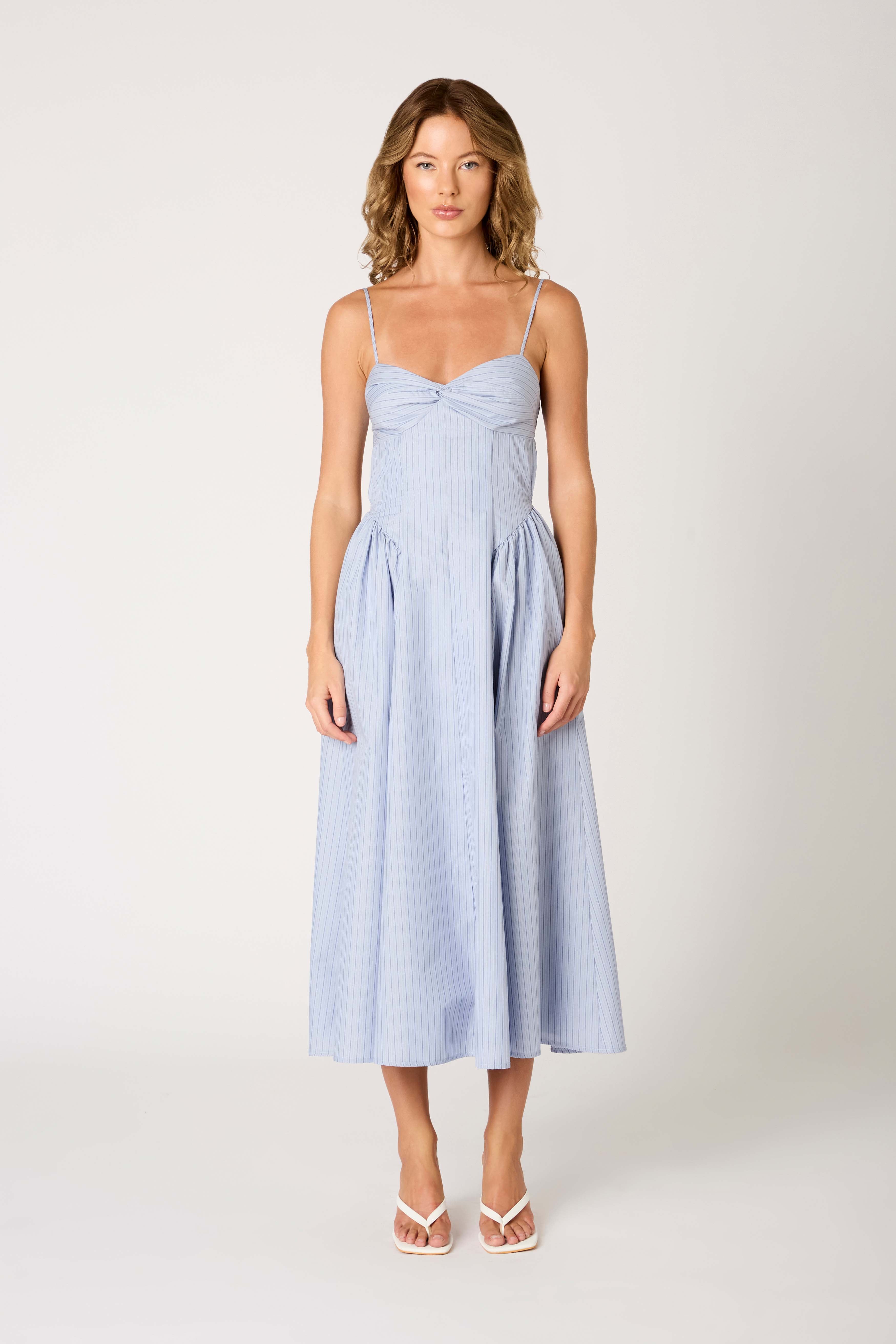 Destene Dress in slate blue front view