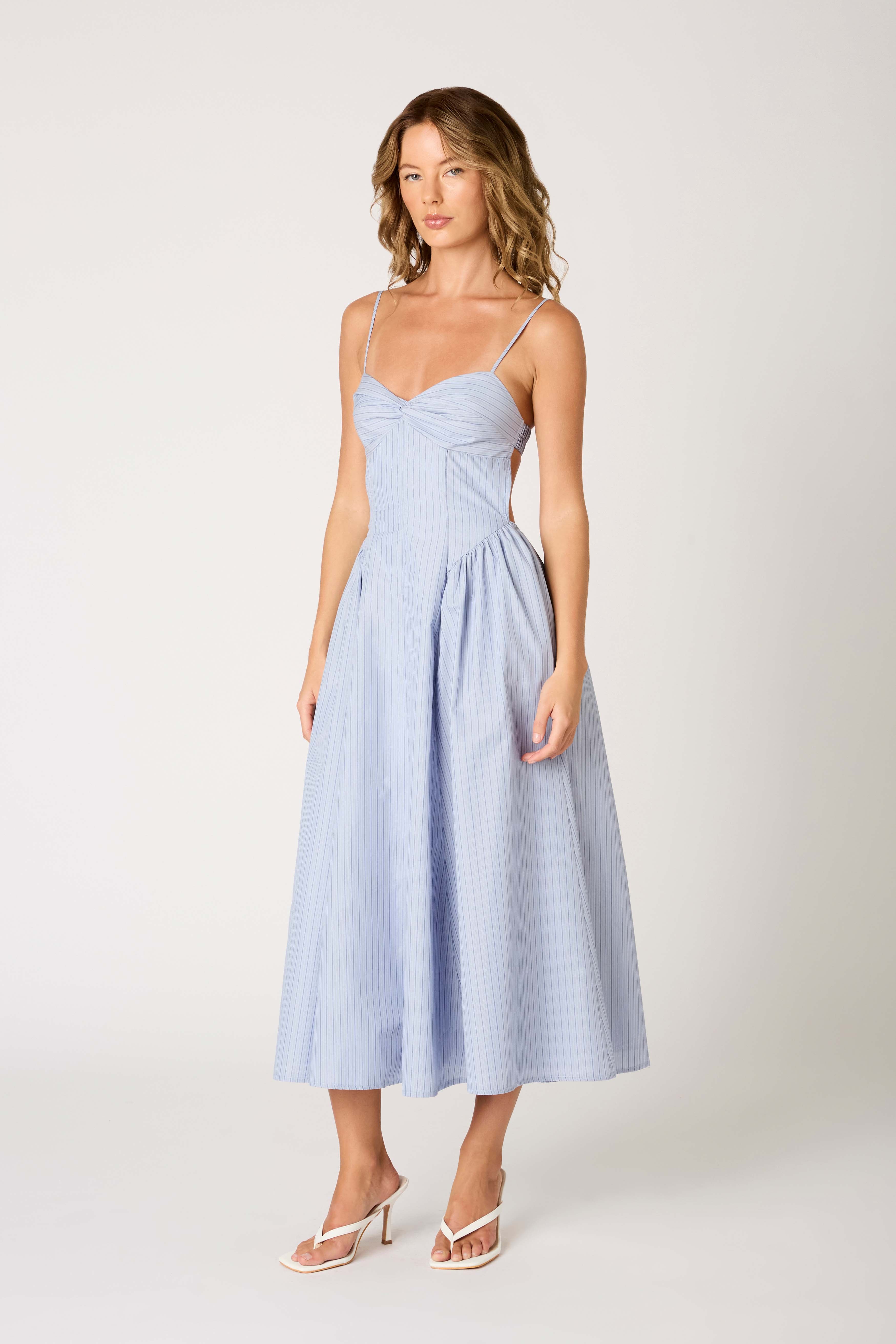 Destene Dress in slate blue side view