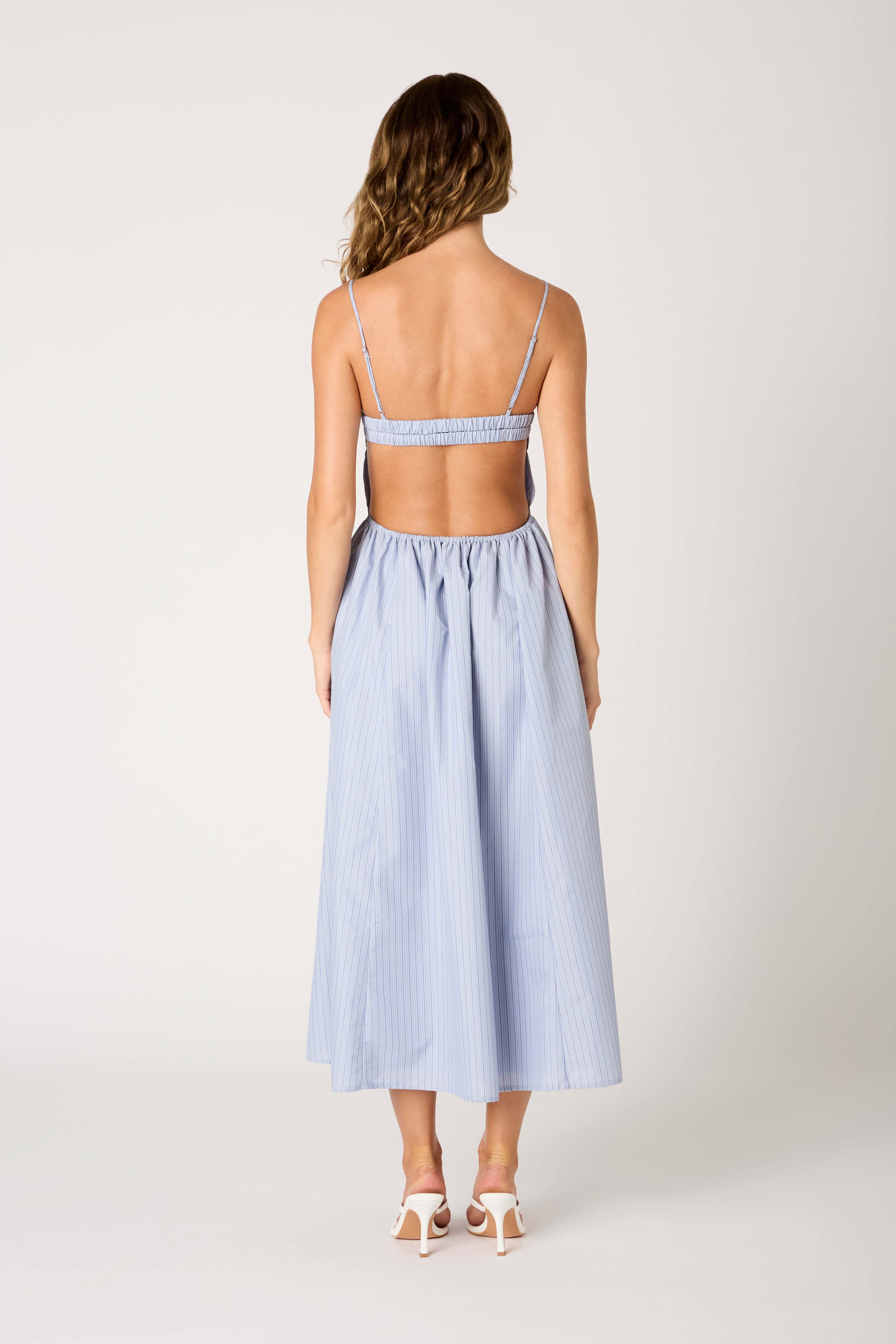 Destene Dress in slate blue back view