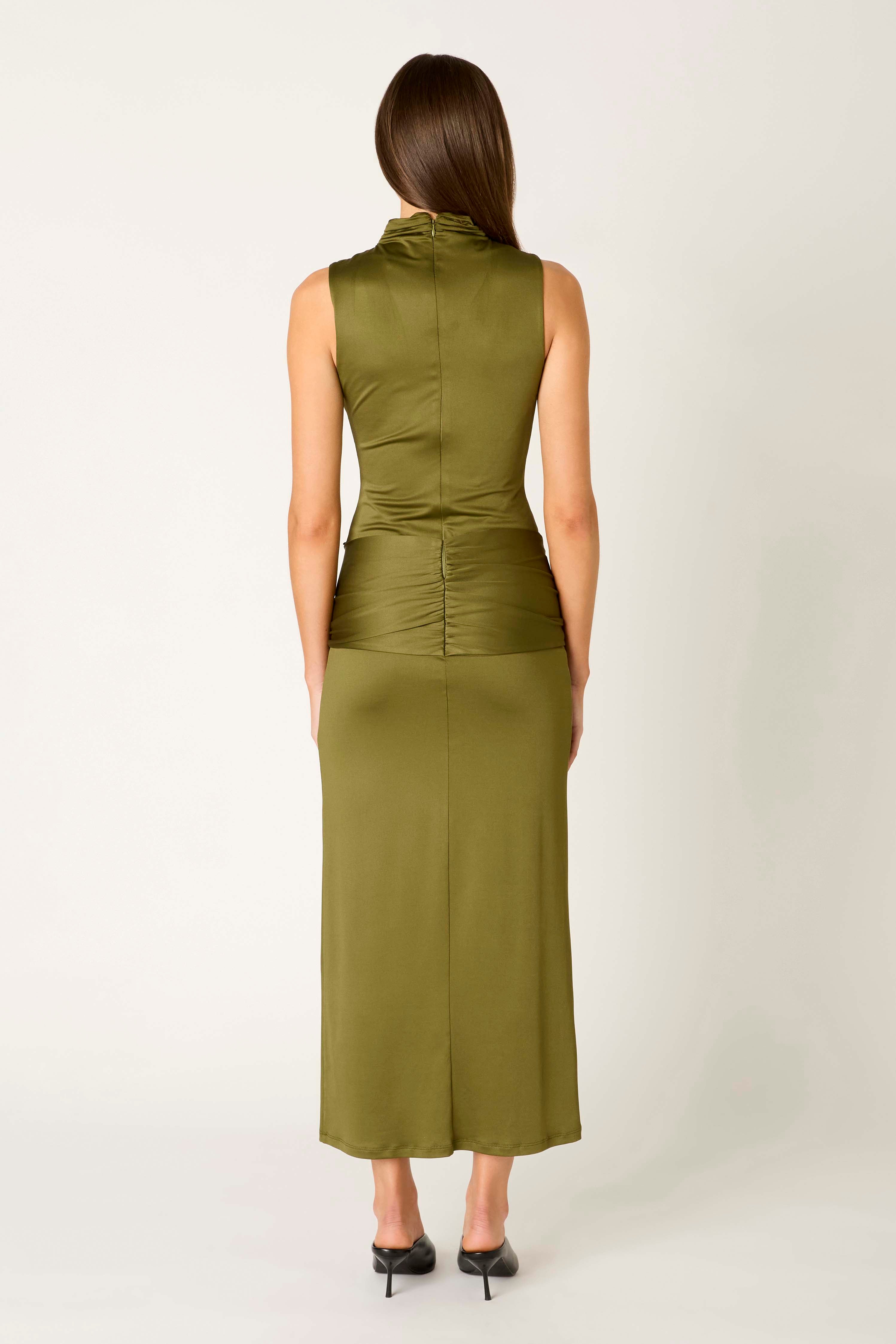 Victoria Dress in olive back view