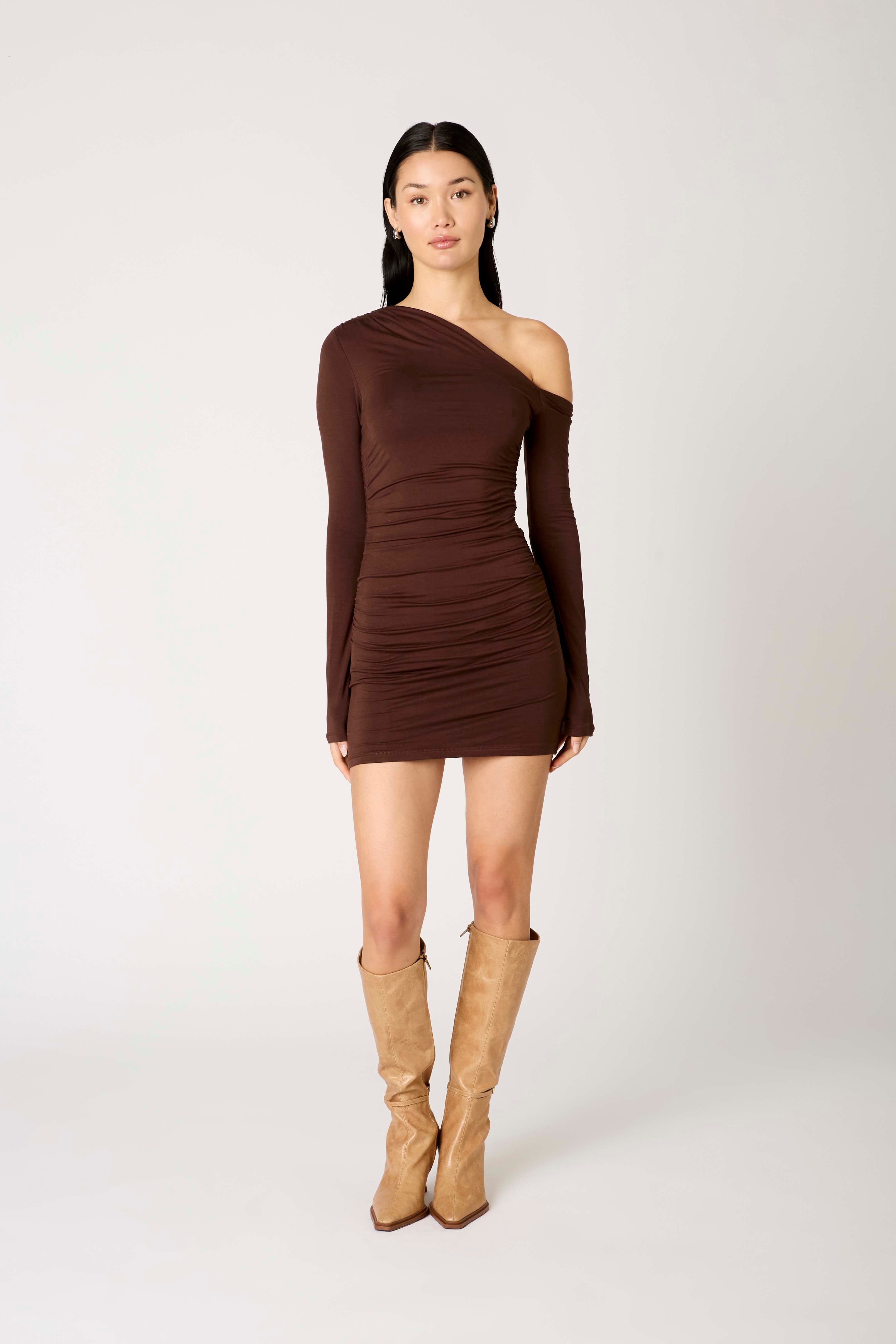 Arwen Dress in chocolate front view