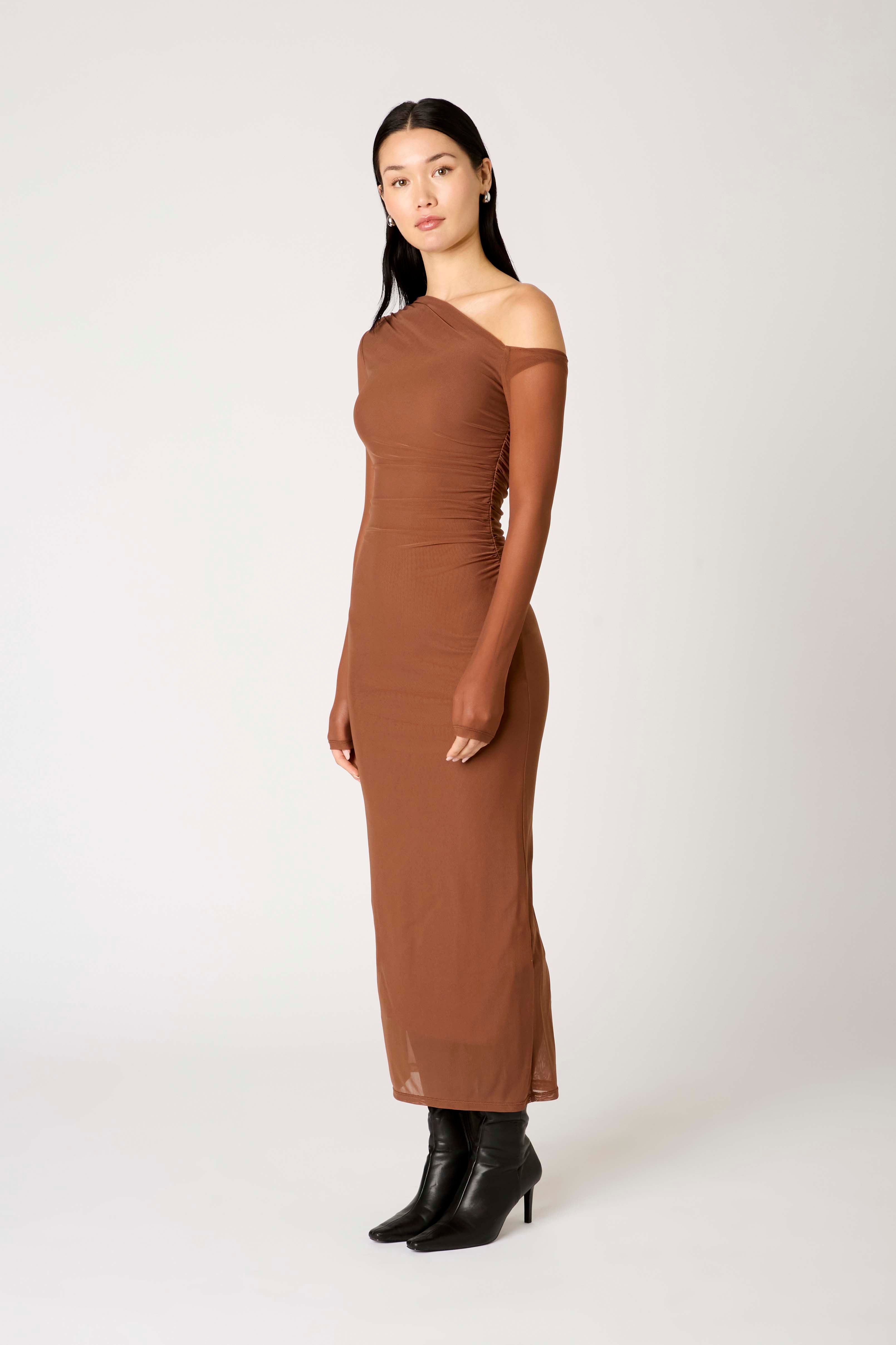 Lyra Dress in truffle side view