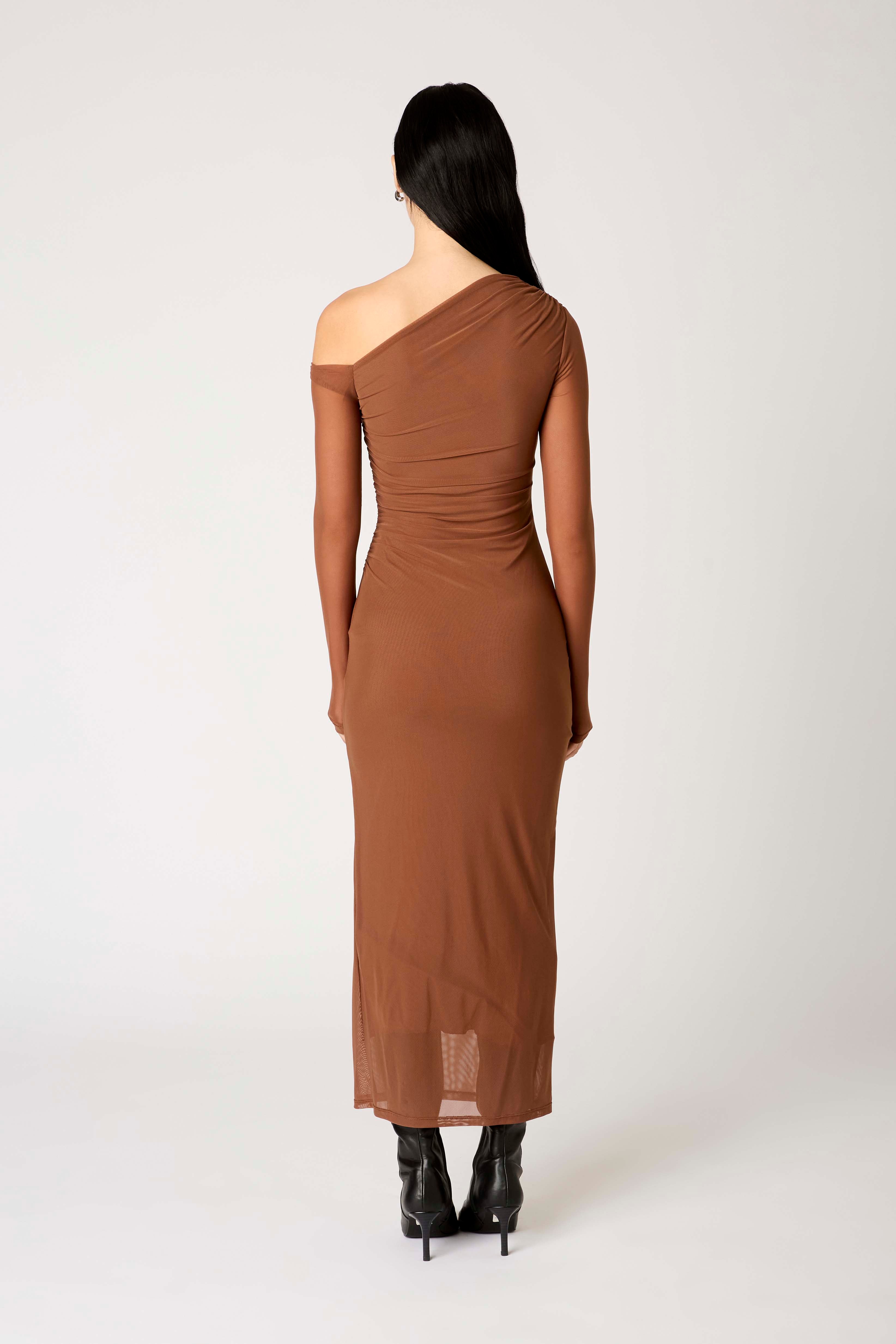 Lyra Dress in truffle back view