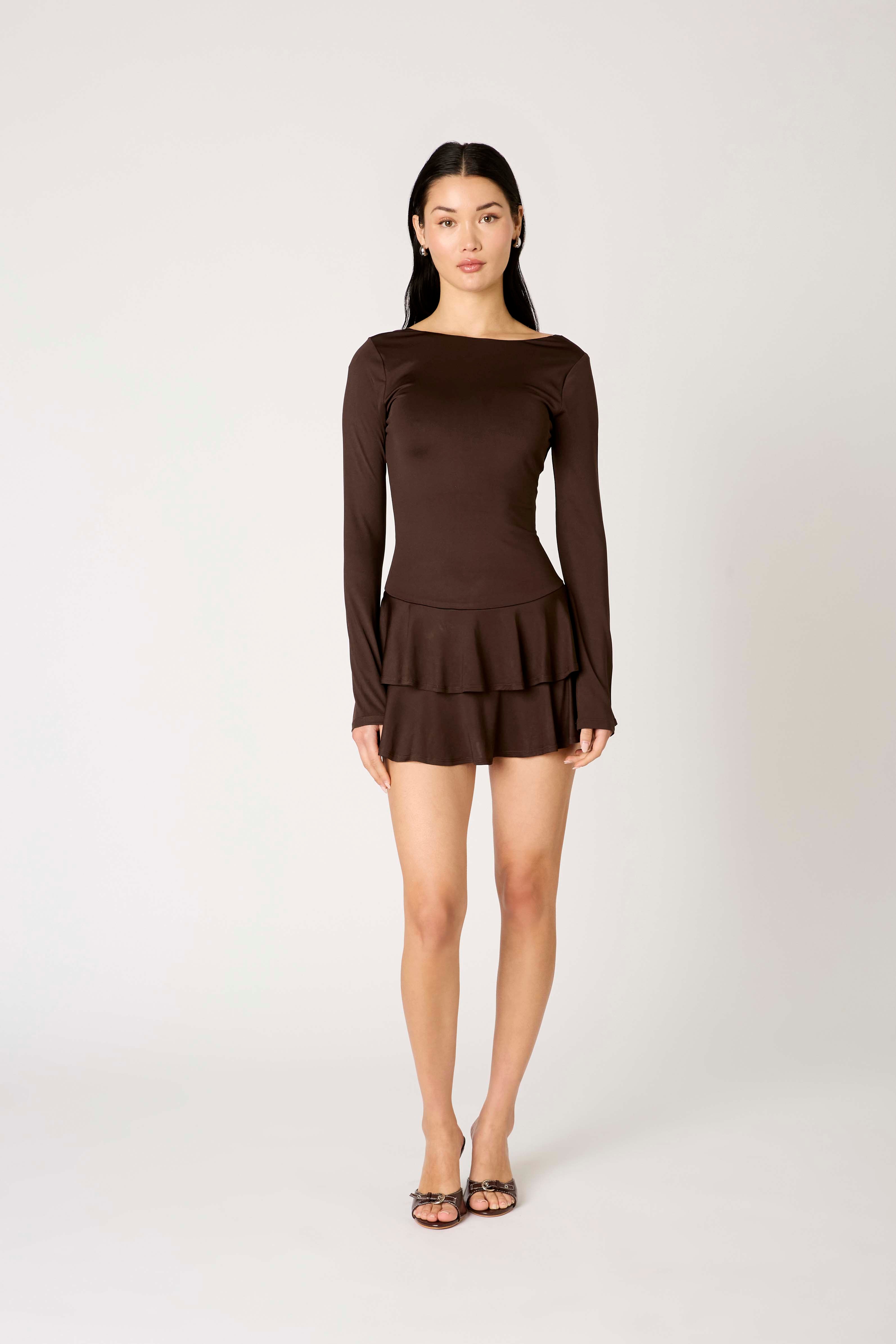 Sienna Dress in espresso front view