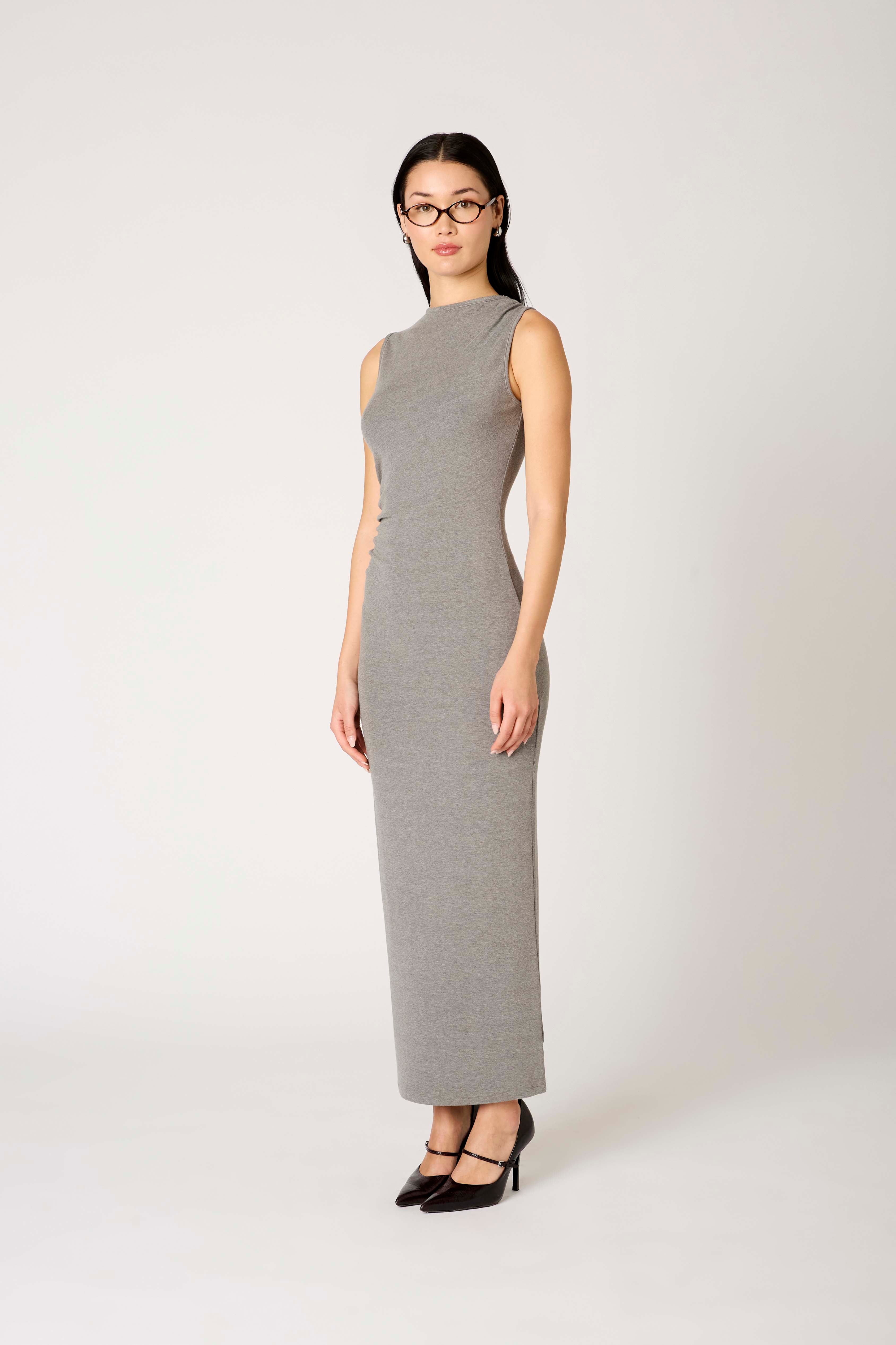 Lilia Dress in heather grey side view