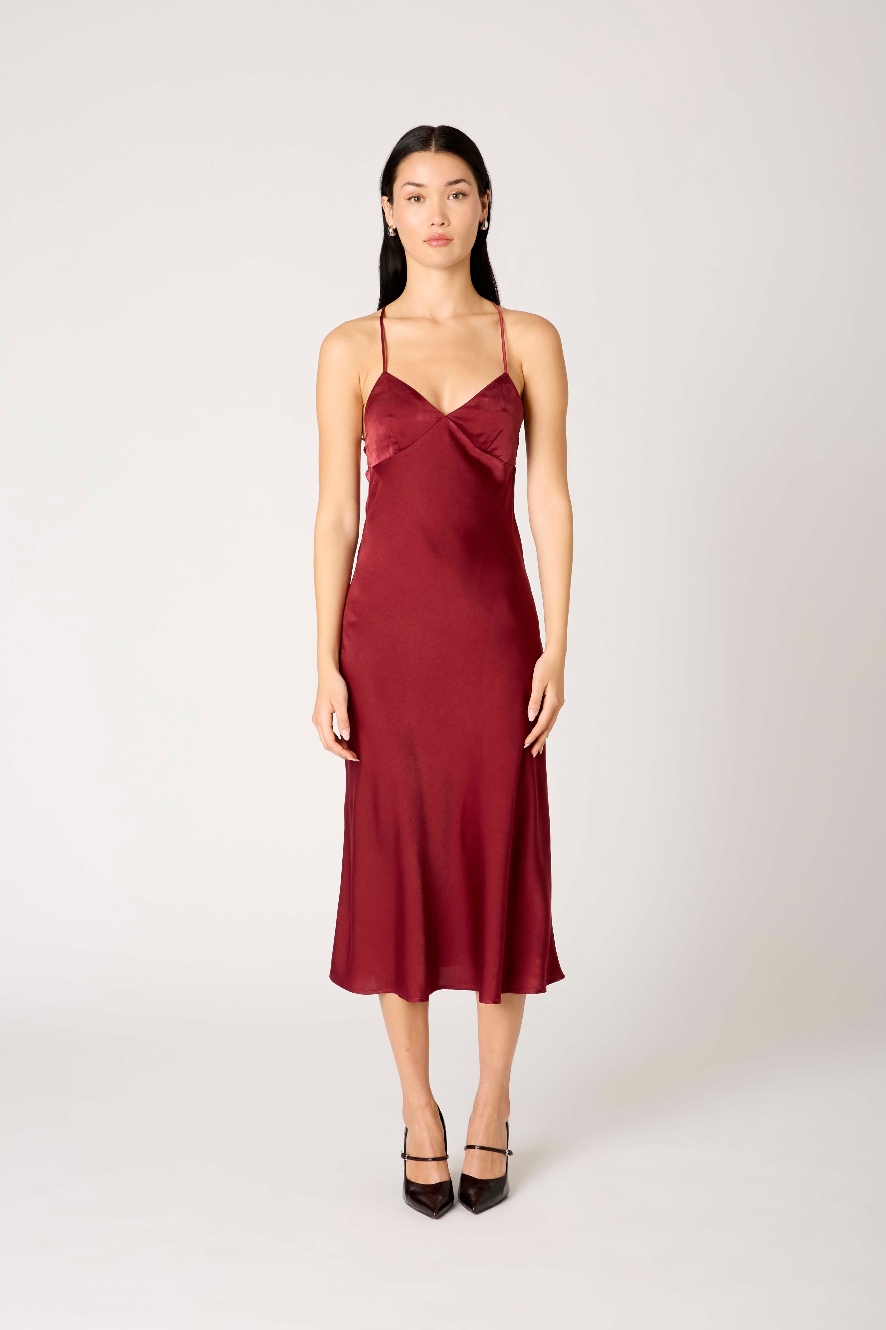 Chrishelle Dress in oxblood front view