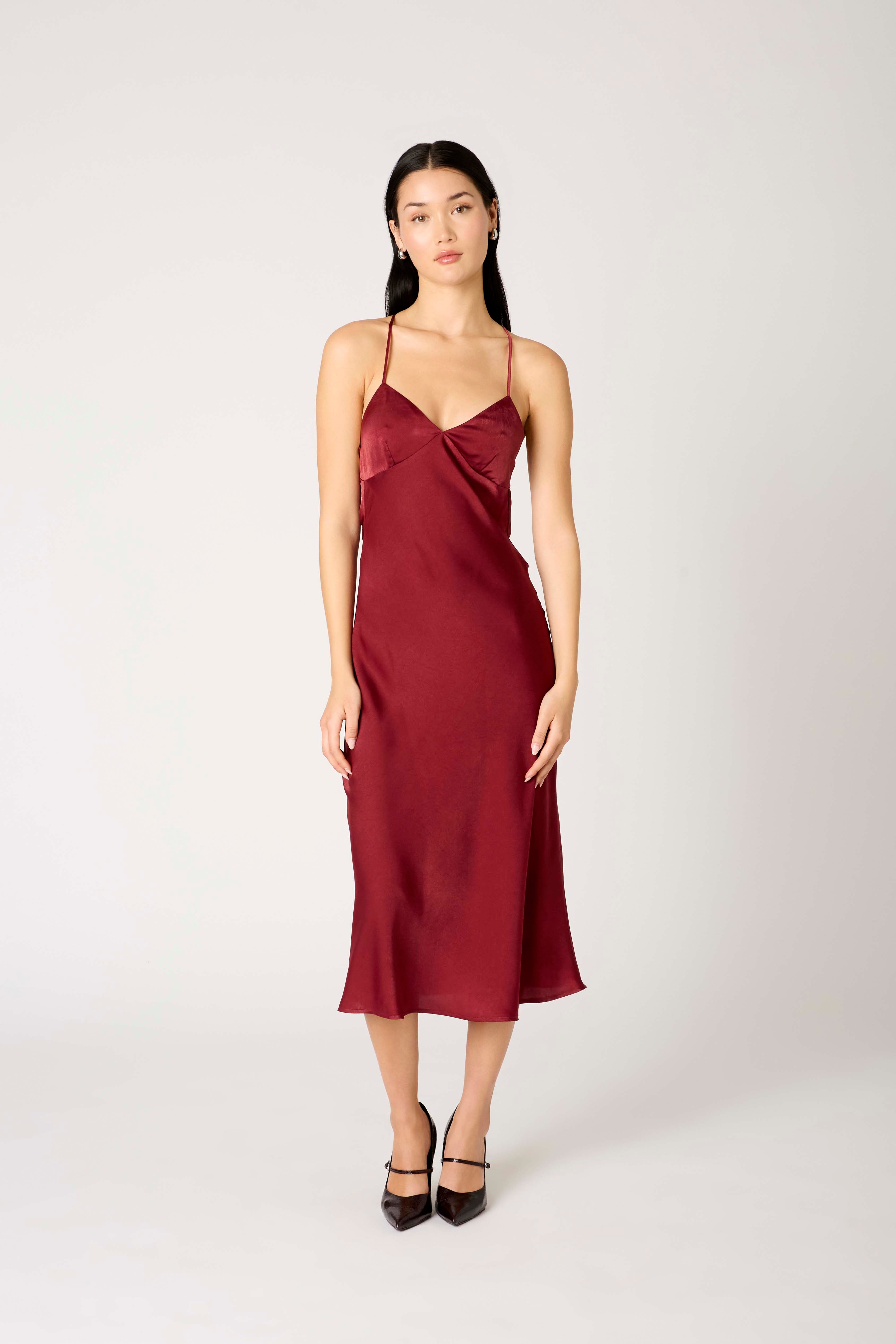 Chrishelle Dress in oxblood front view