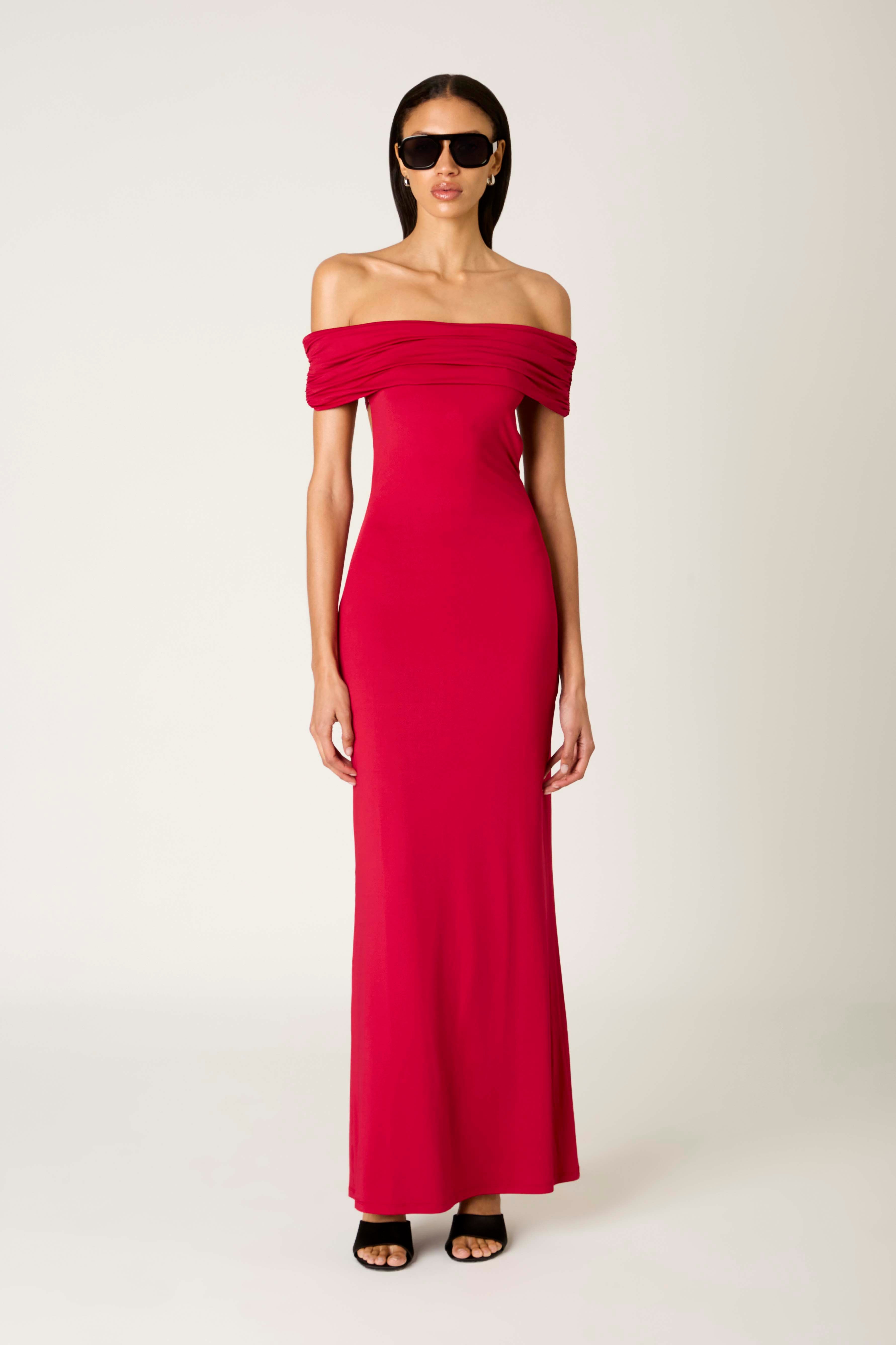 Evangeline Dress in crimson front view