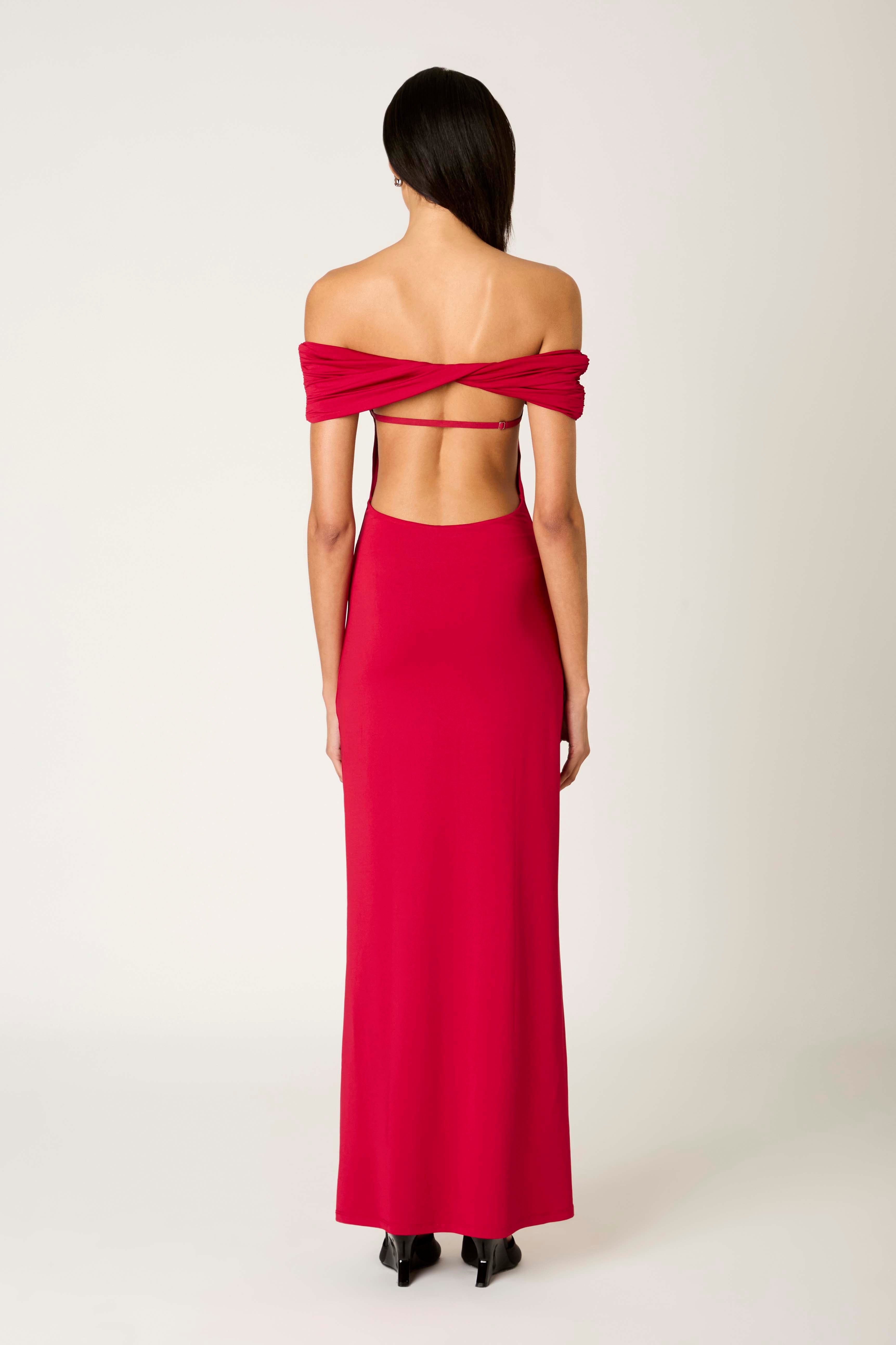 Evangeline Dress in crimson back view