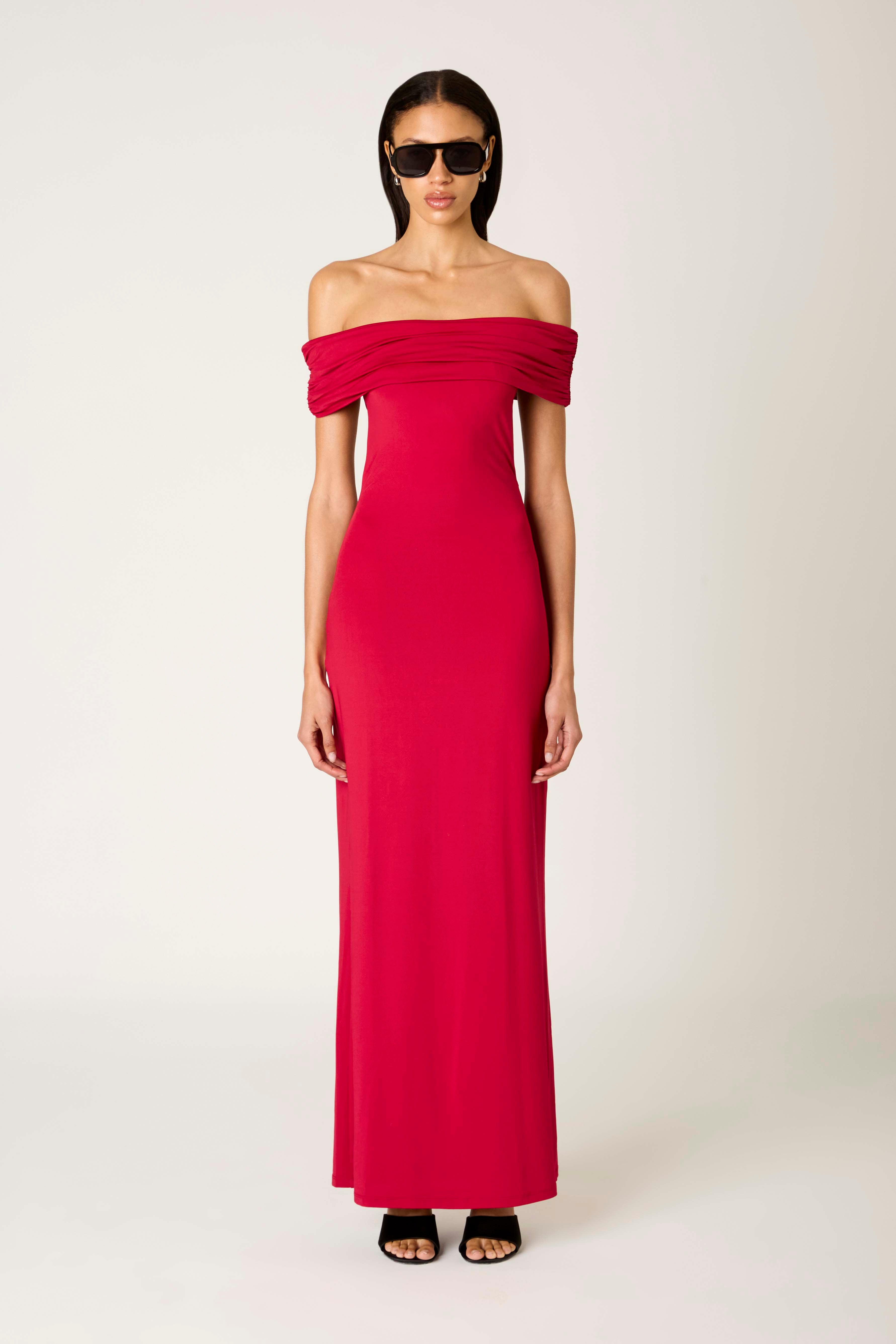 Evangeline Dress in crimson front view