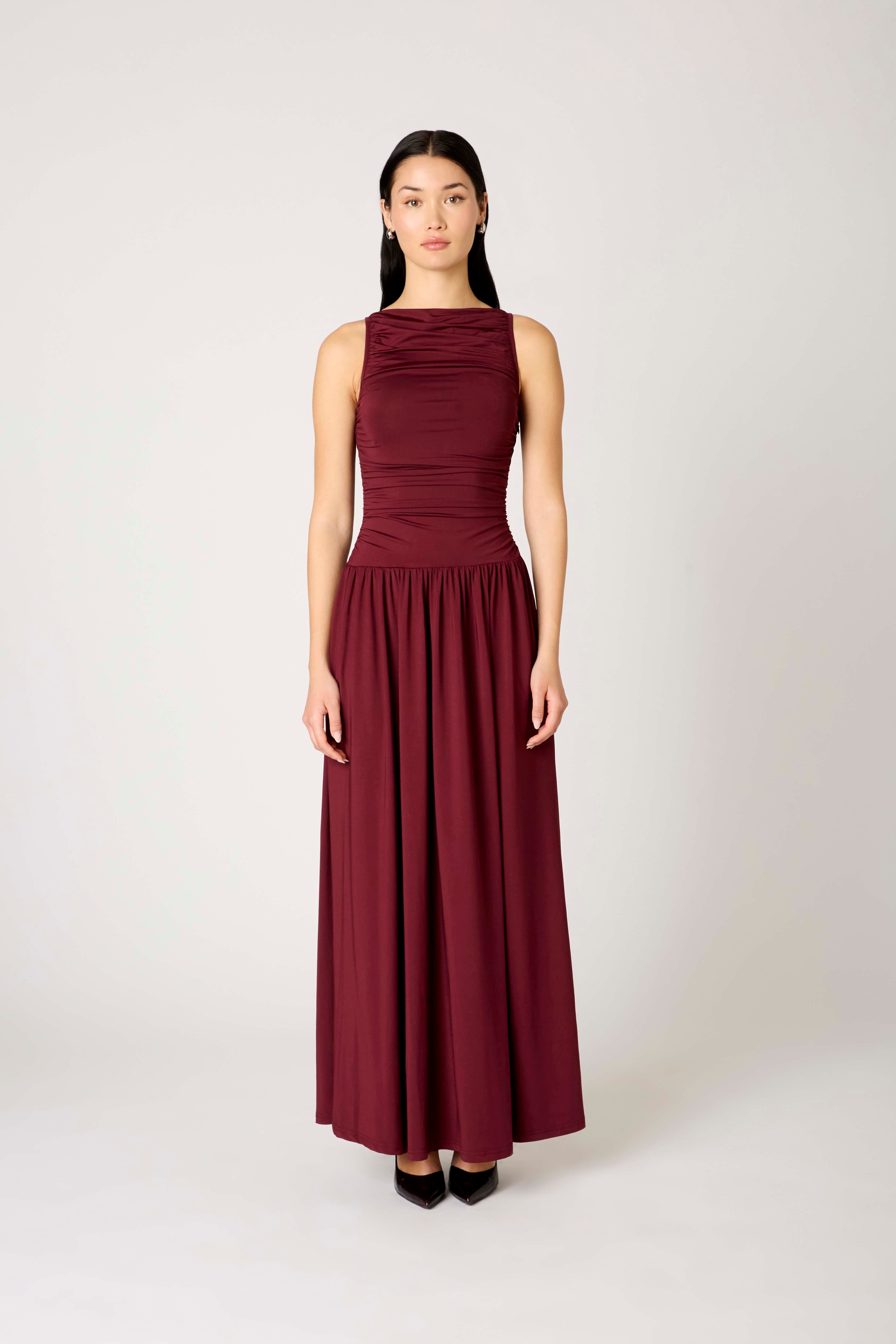 Clea Dress in chianti front view