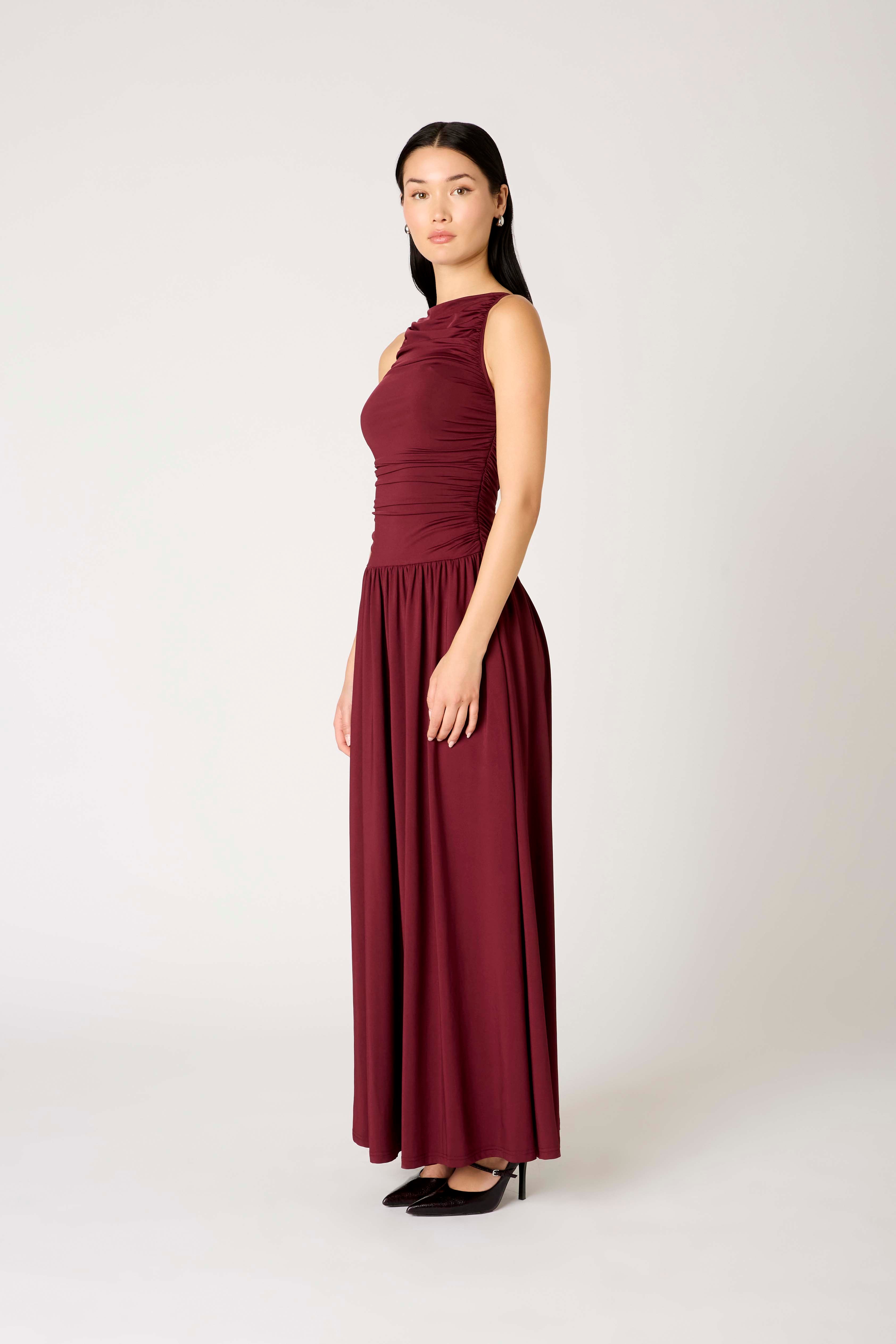Clea Dress in chianti side view