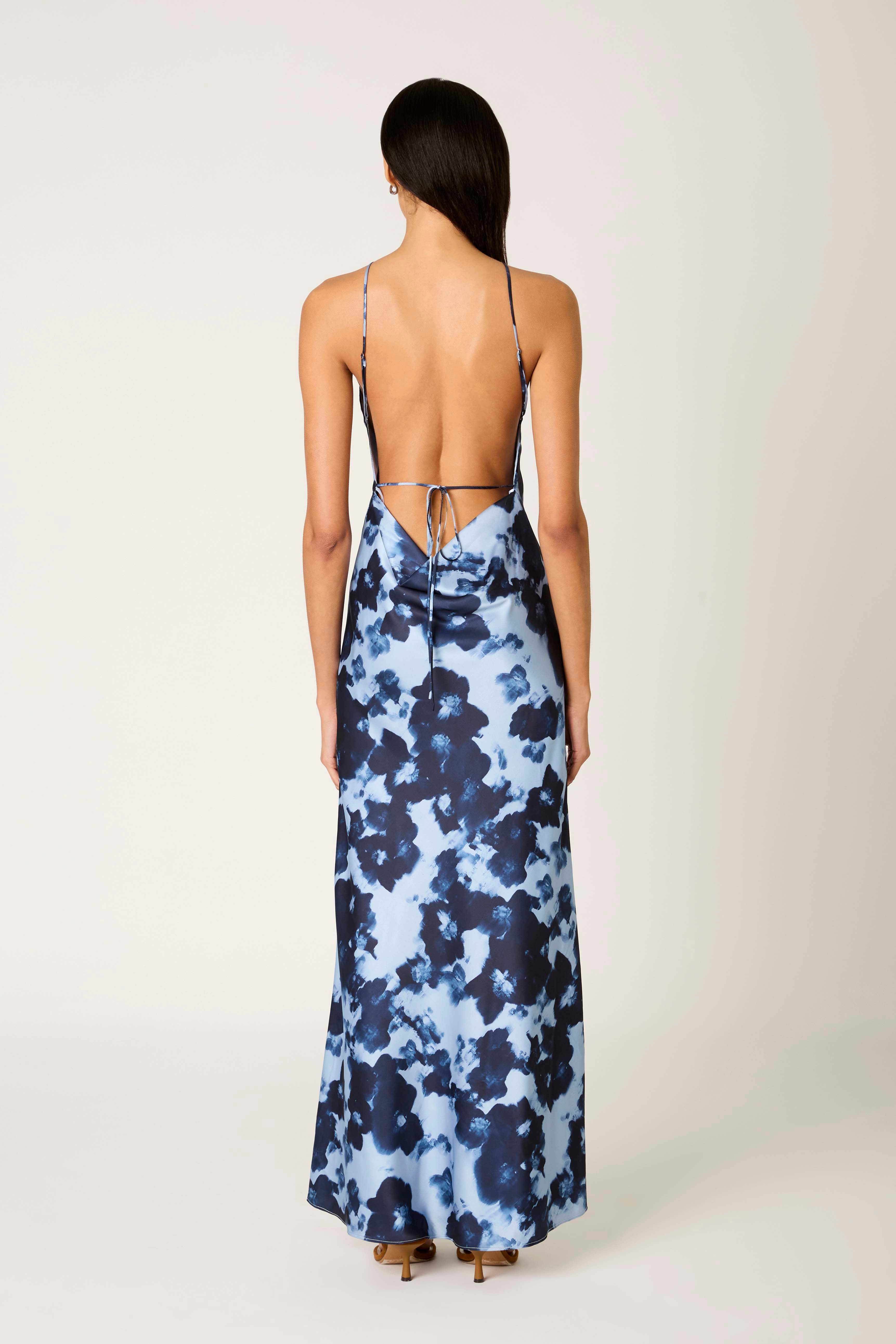 Kelton Dress in slate blue back view
