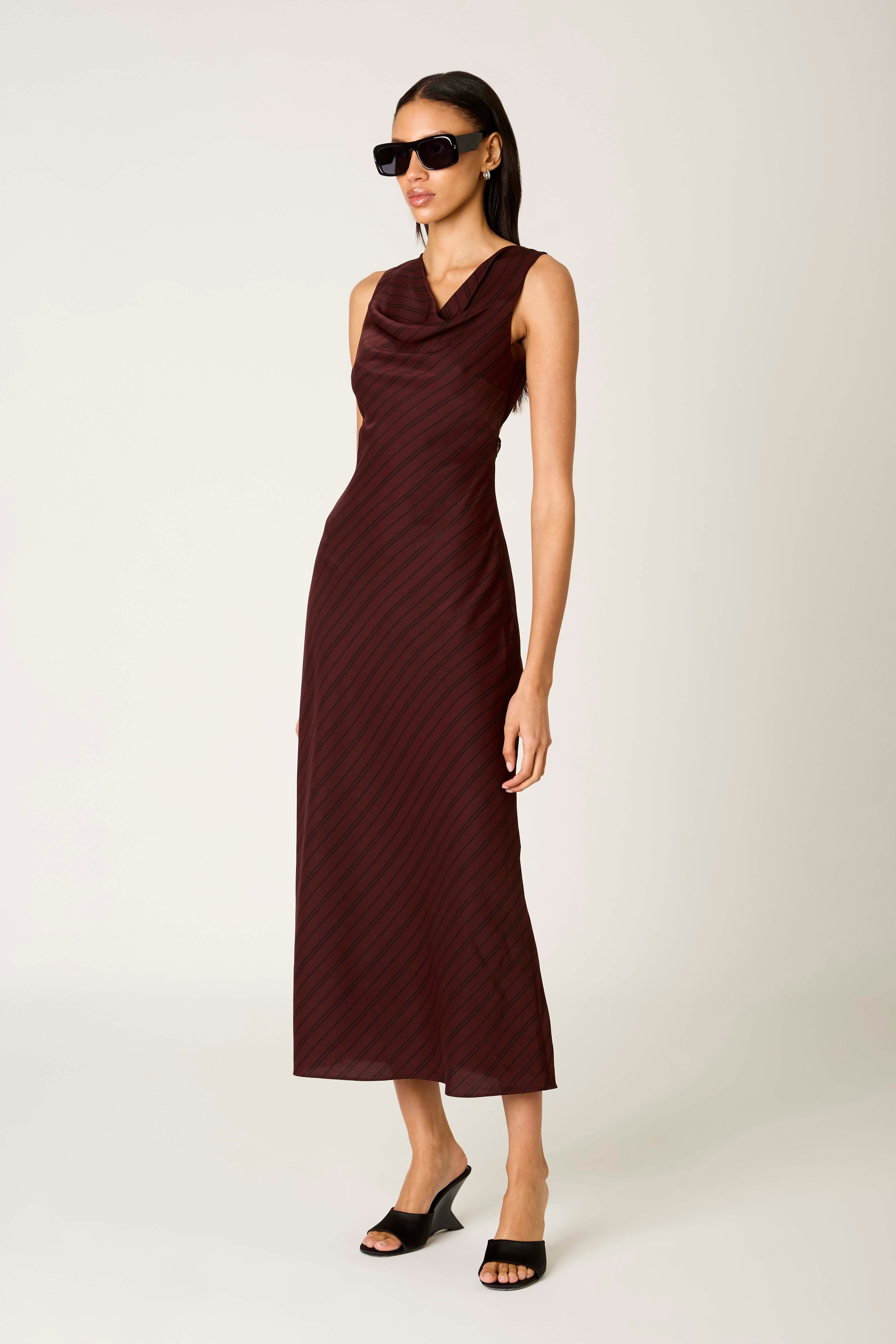 Fairfax Dress in oxblood side view