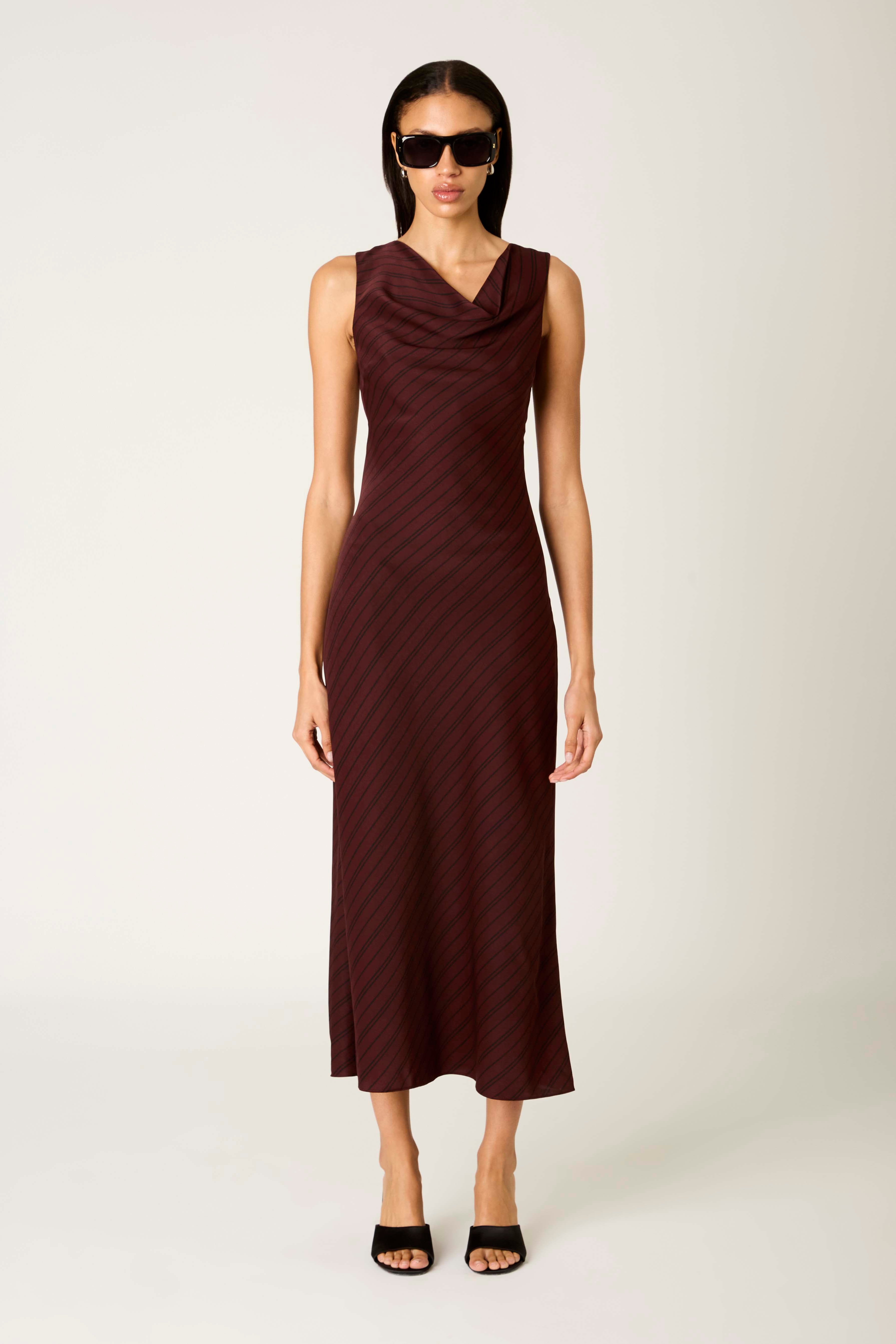 Fairfax Dress in oxblood front view