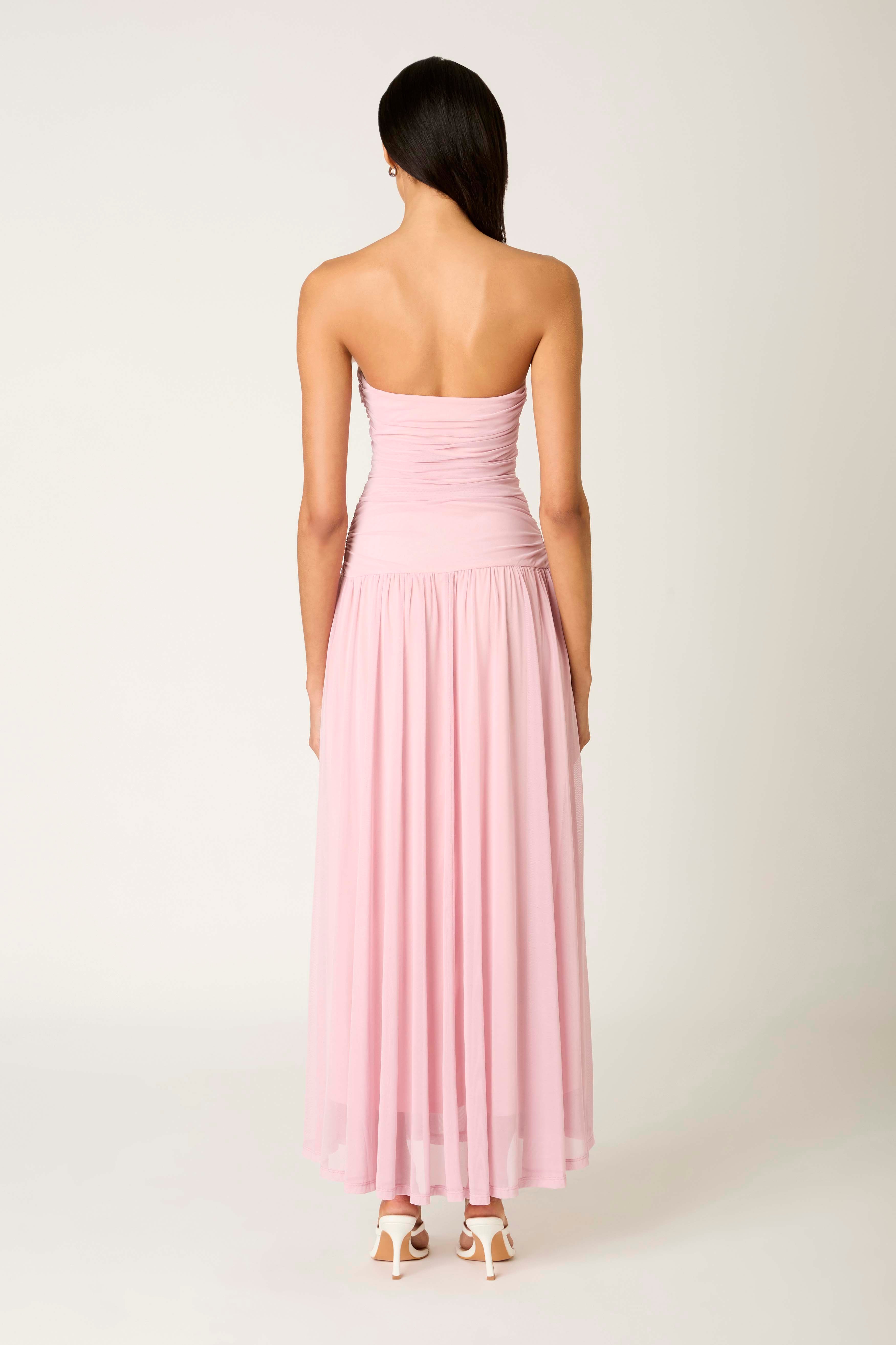 Beverly Dress in cameo pink back view