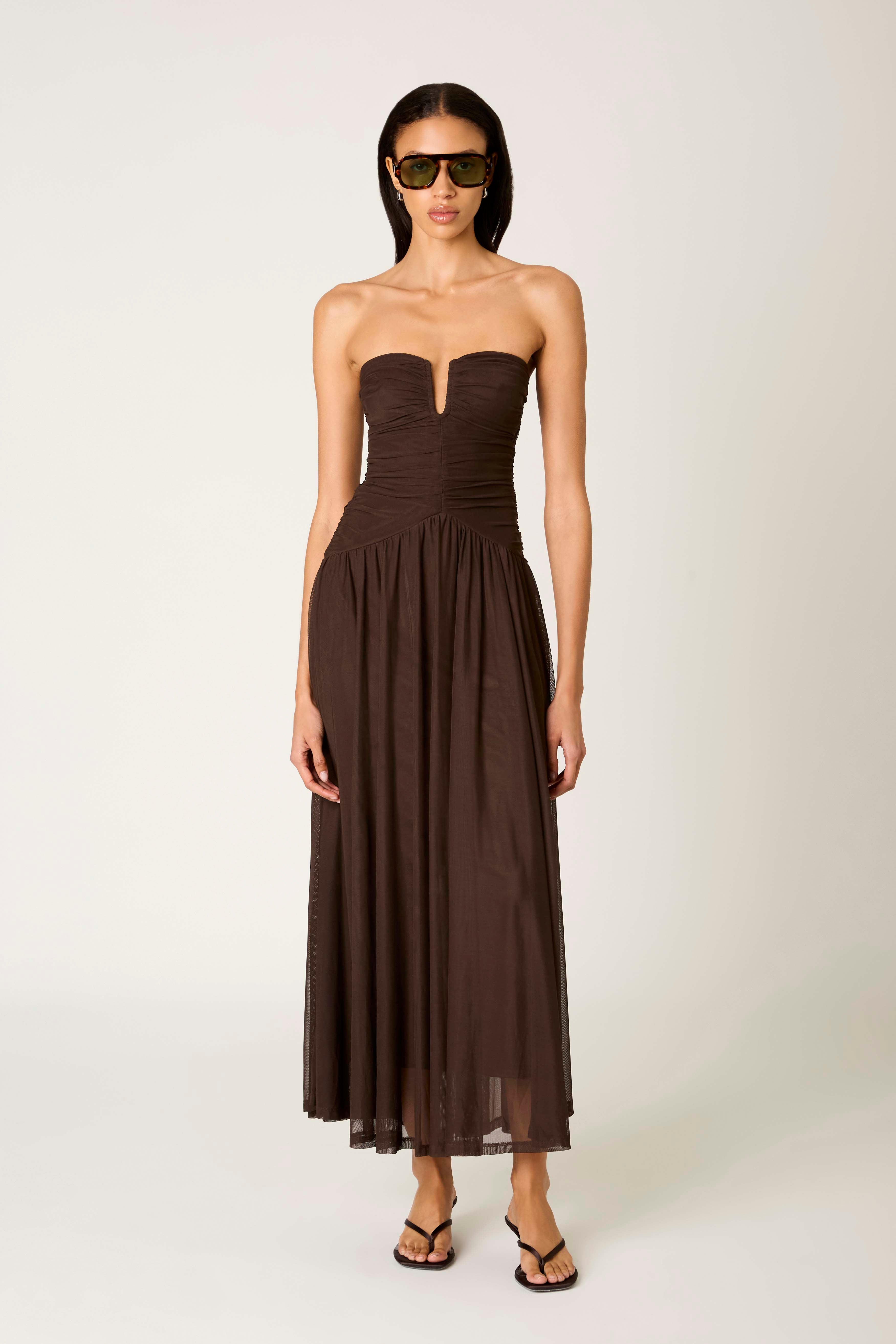 Beverly Dress in espresso front view