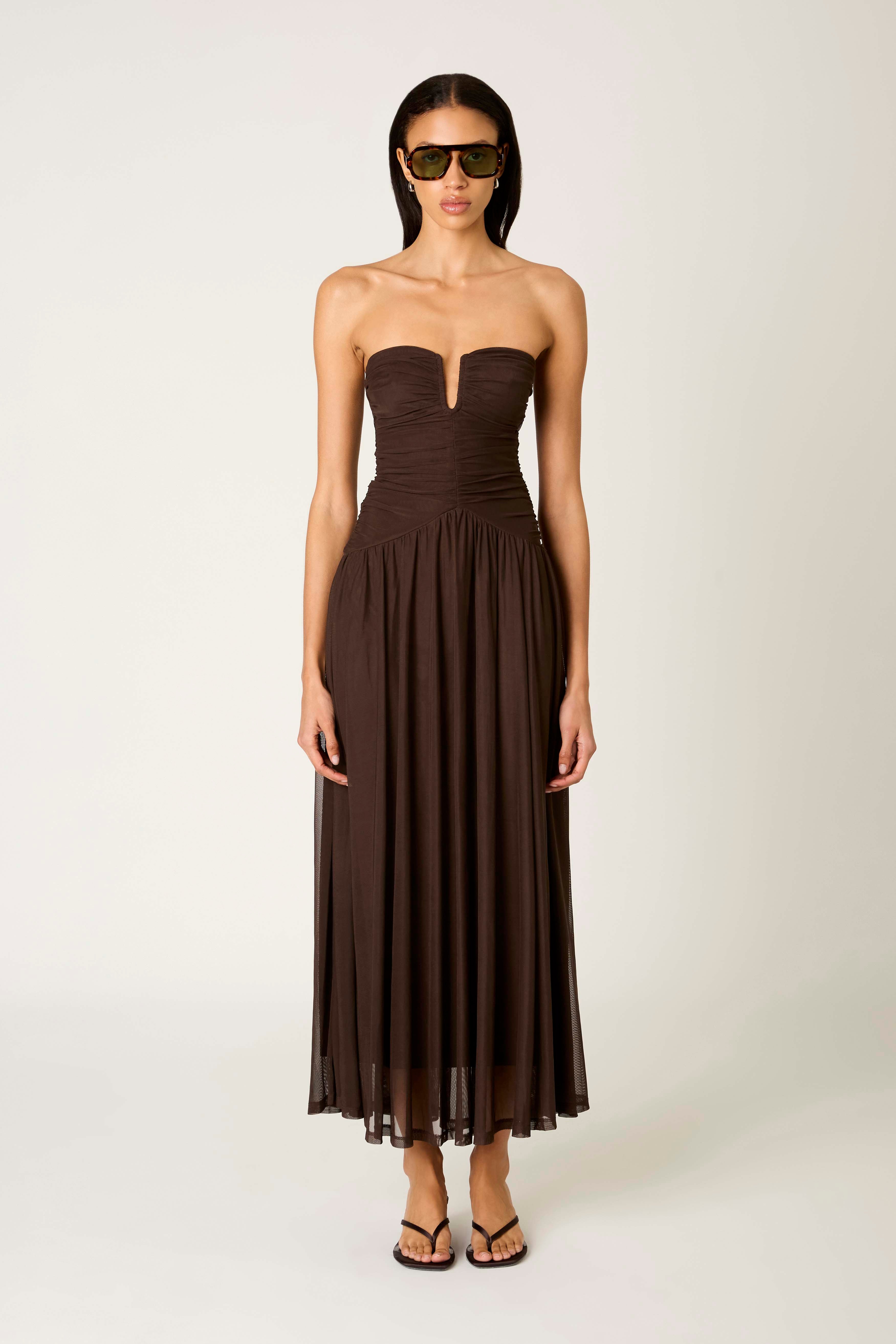 Beverly Dress in espresso front view