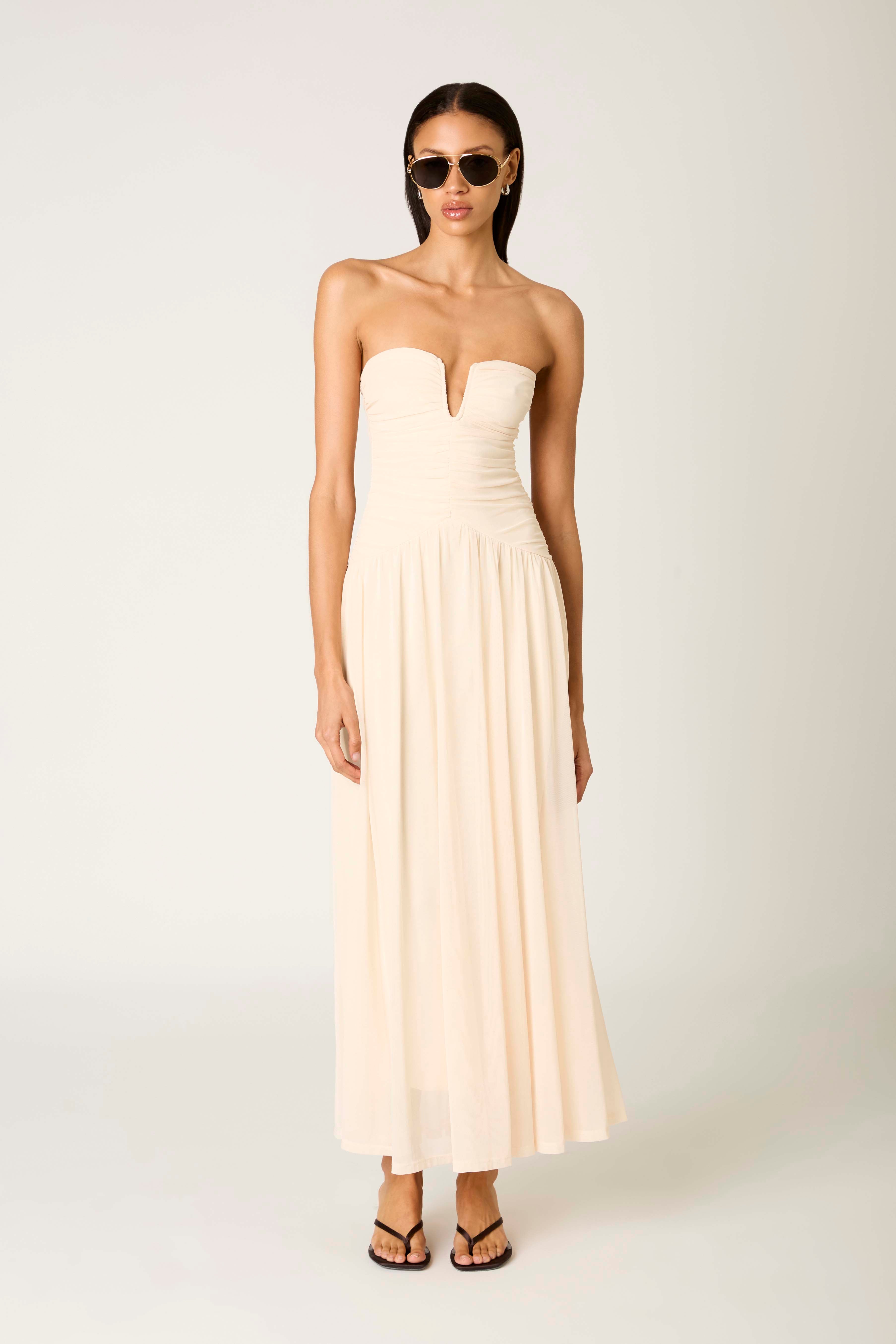 Beverly Dress in ivory front view