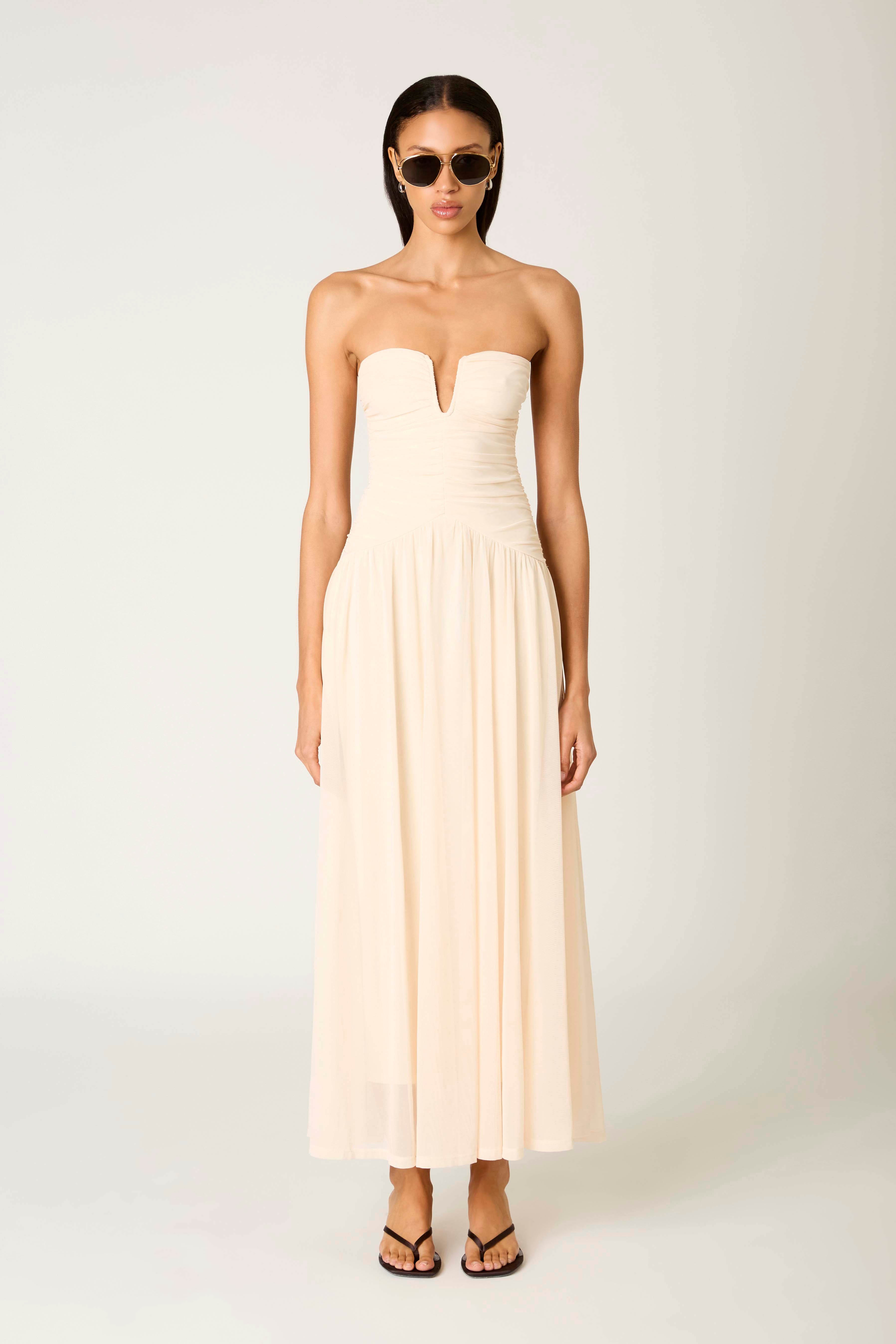 Beverly Dress in ivory front view