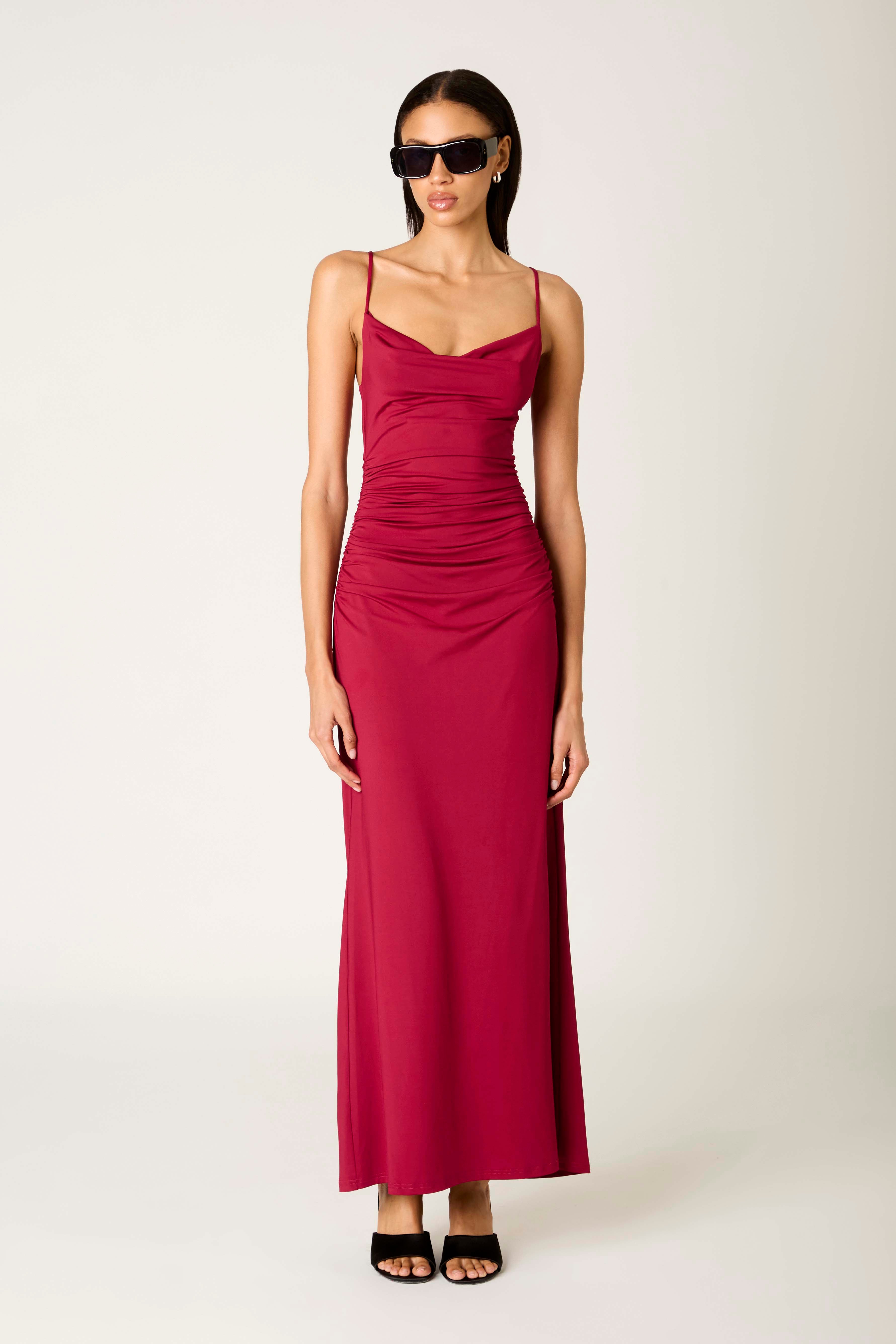 Ina Dress in cranberry front view