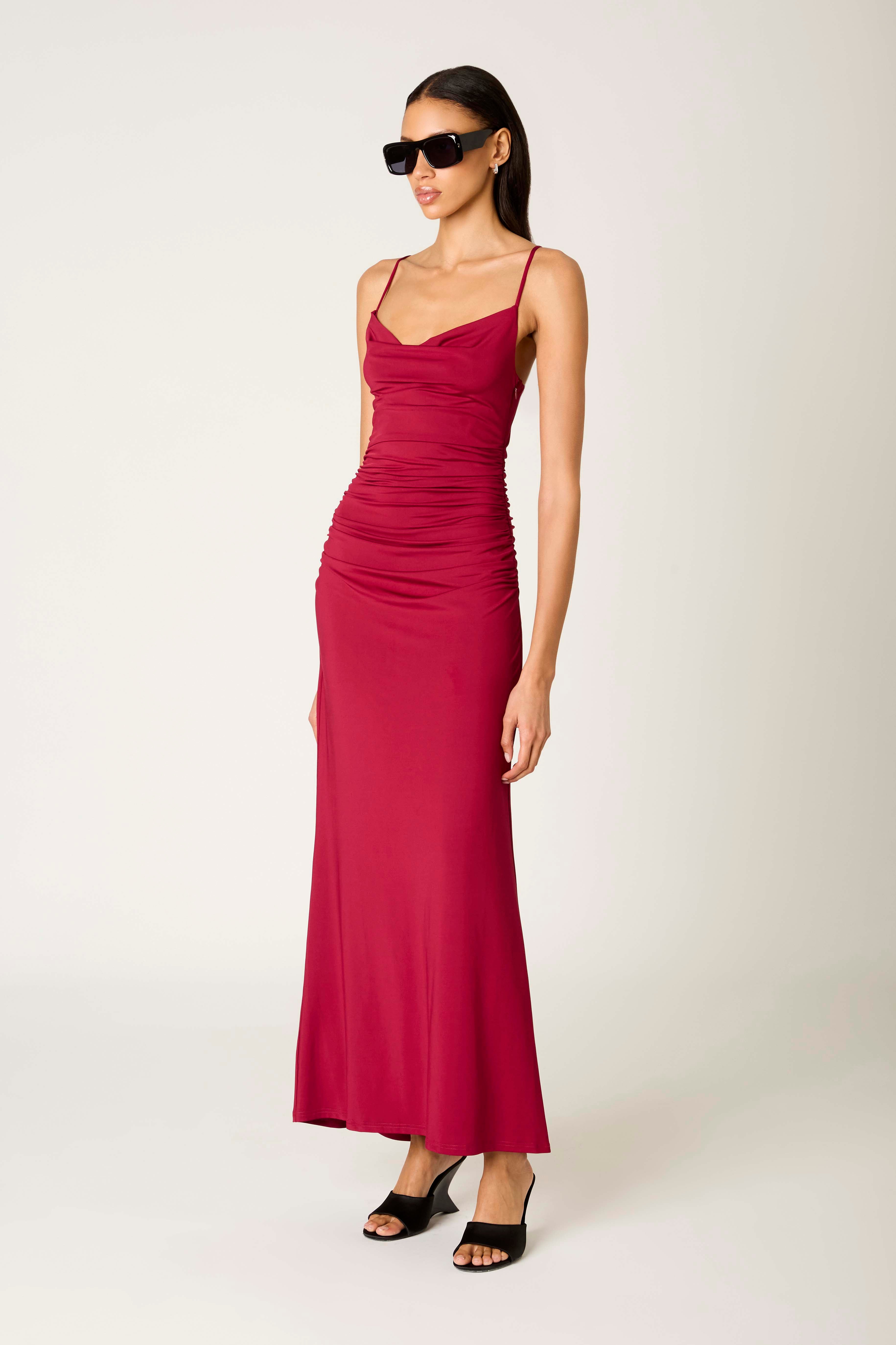Ina Dress in cranberry side view
