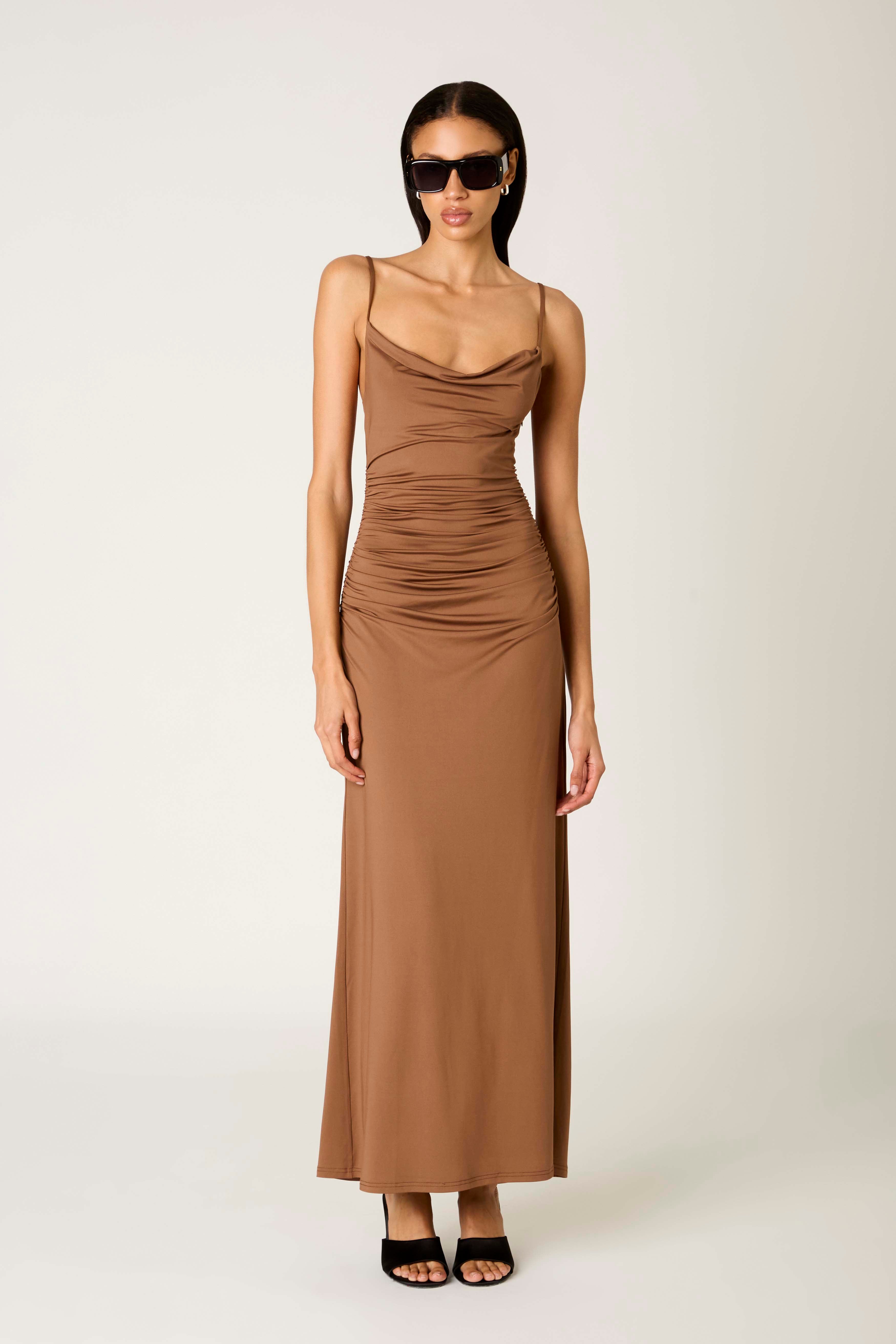 Ina Dress in mocha front view
