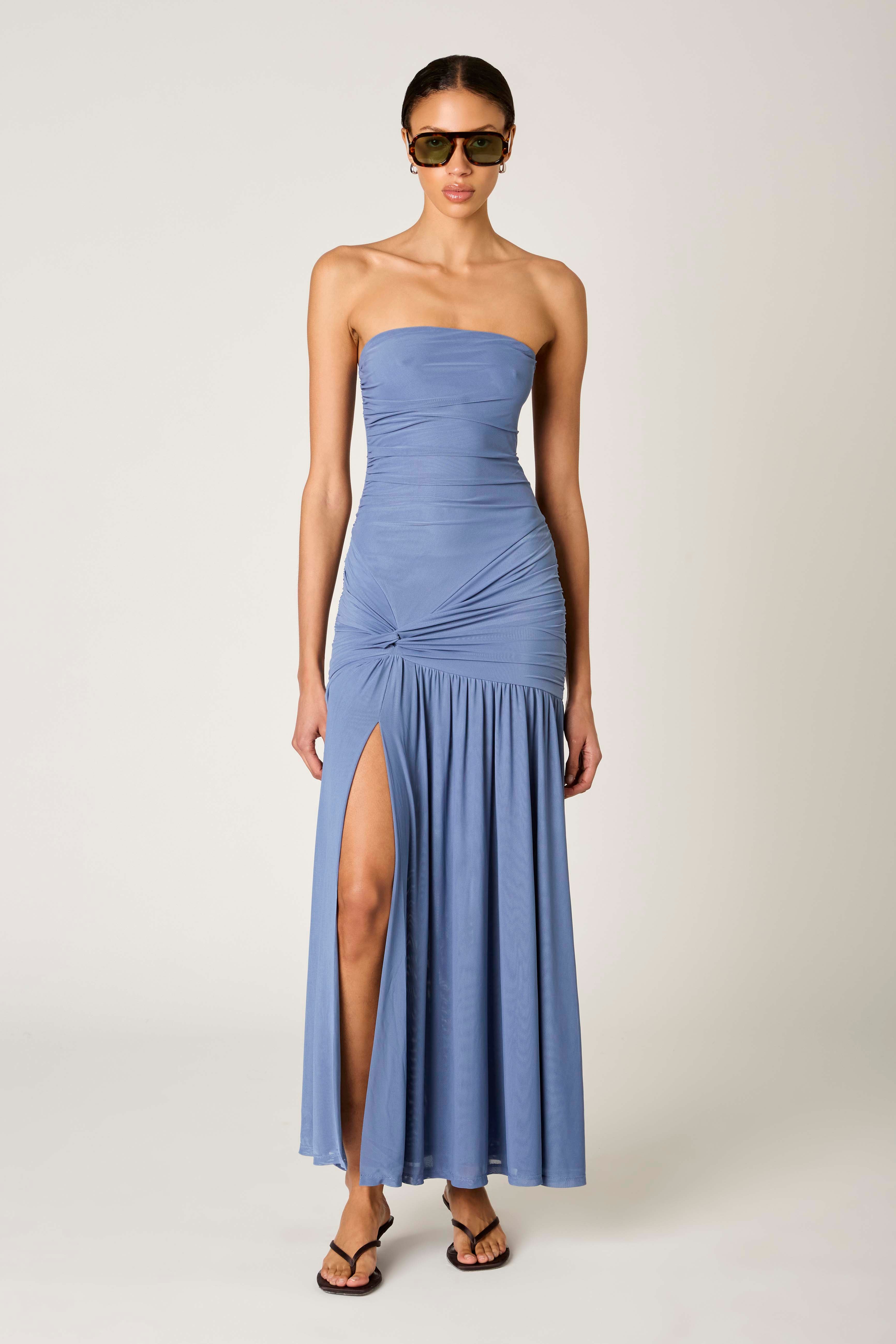 Abbott Kinney Dress in slate blue front view