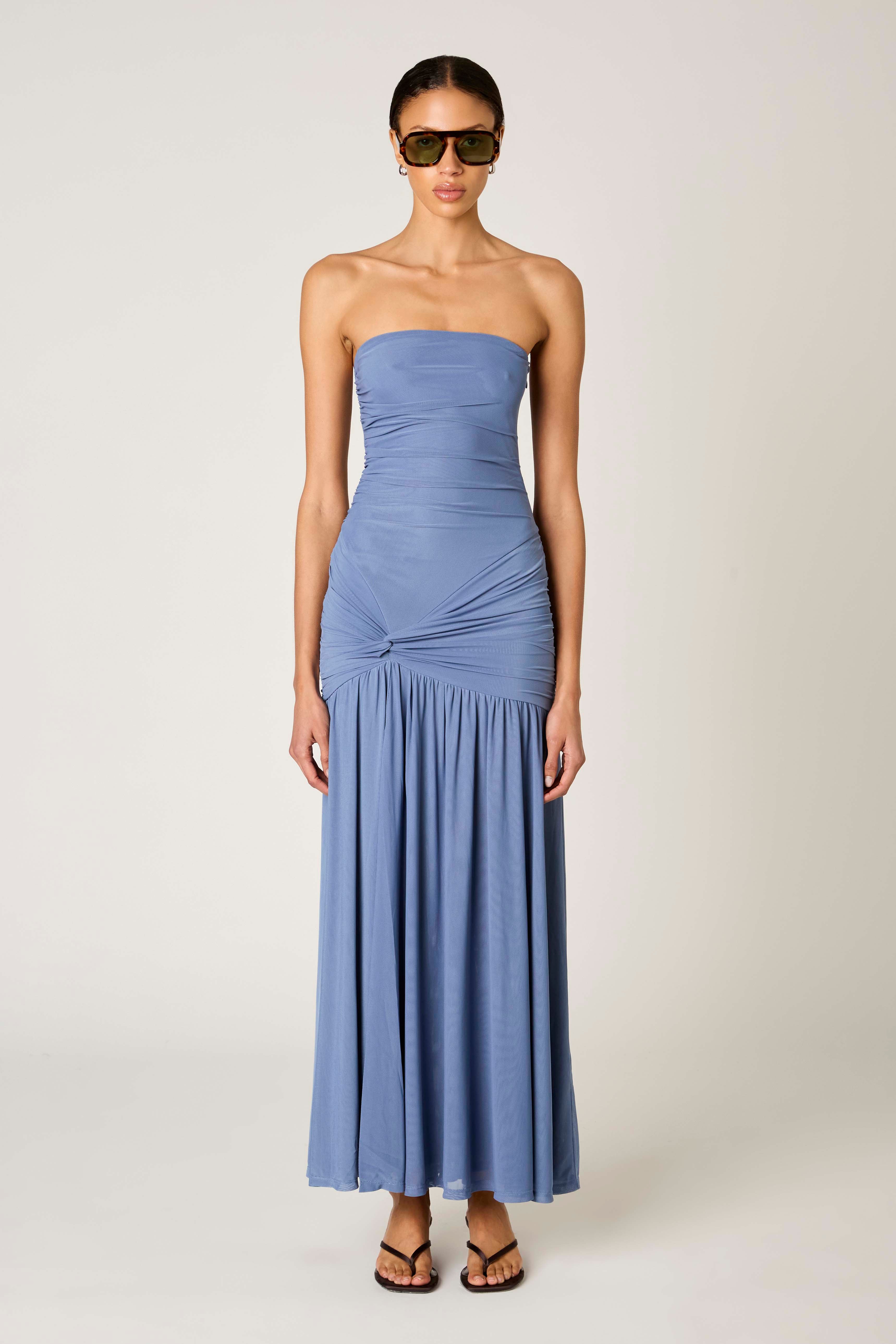 Abbott Kinney Dress in slate blue front view